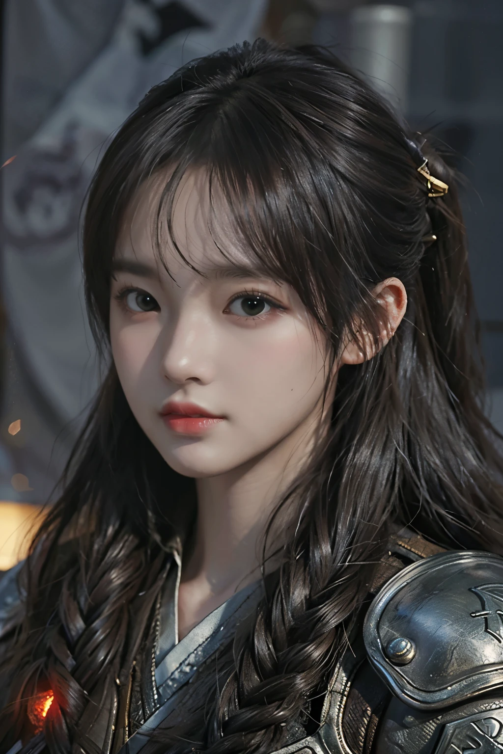 Game art，The best picture quality，Highest resolution，8K，(A bust photograph)，(Portrait)，(Head close-up)，(Rule of thirds)，Unreal Engine 5 rendering works， (The Girl of the Future)，(Female Warrior)， 
20岁少女，((Hunter))，An eye rich in detail，(Big breasts)，优雅高贵，冷漠，勇敢的，
（Medieval-style fur combat clothing，Glowing magic lines，Animal skin clothing with rich details），Medieval Lady Knight，Medieval ranger，
拍照姿势，简单背景，Movie lights，Ray tracing，Game CG，((3D Unreal Engine))，oc渲染反射纹