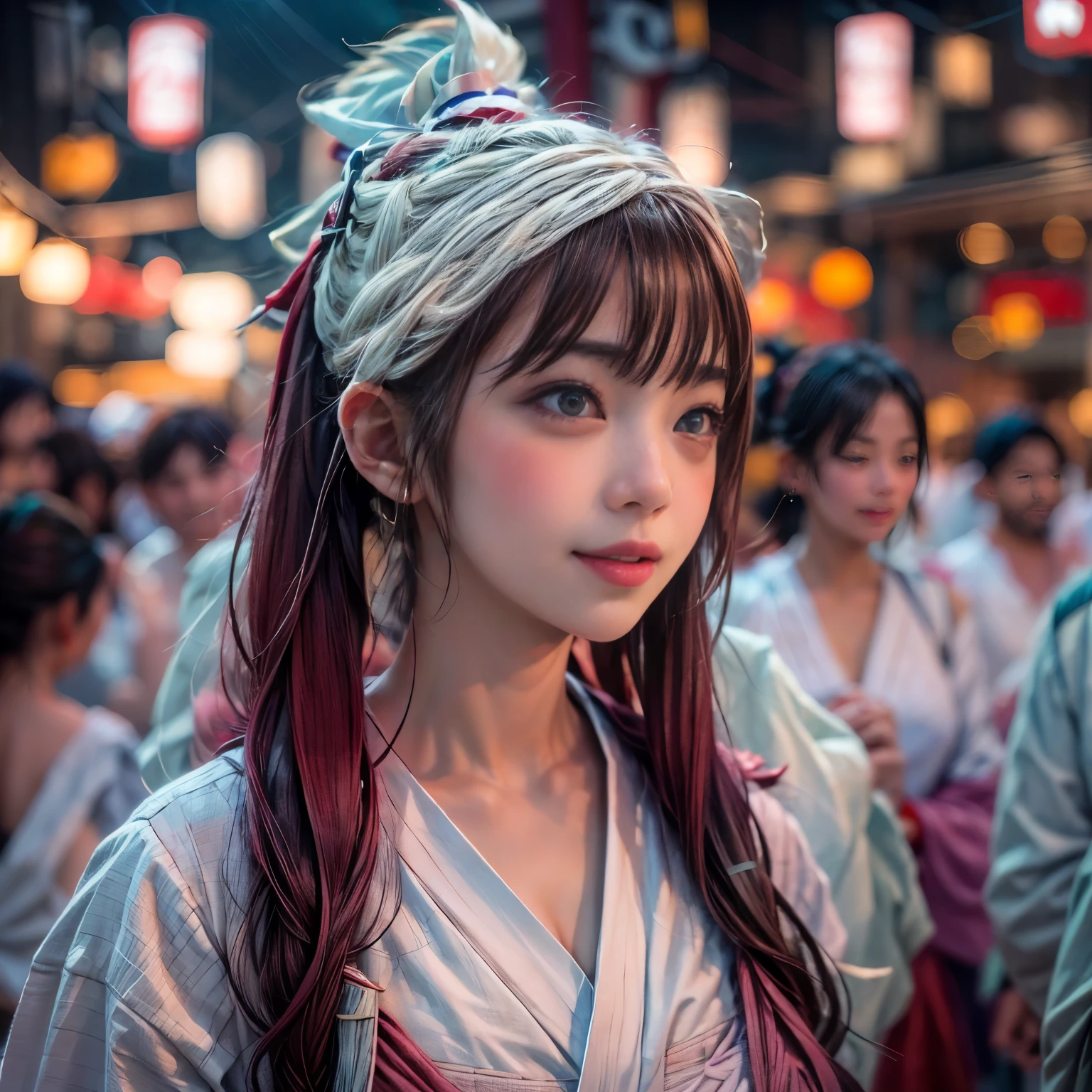 ((bokeH, Acutance:0.85, ultra-detailed:1.35)), (((from below))) . The background is the downtown area at (Twilight:1.4), (((Red-dyed clouds above hed:1.3))), { The Sky takes up more than third of the composition | (many colorful Lights:1.2) | lens flare | Burning | Haze | (luminous Particles) | Mystic sight | God rays | Lightning }, { Underboob | Oiled ivory skin | FullBody:1.2 } . (Masterpiece:1.2) of professional Analog photo with (Hasselblad), (((UltraRealistic and Photorealistic with touch of rawness:1.37, Volumetric lighting))) . ((( A group photo of KAWAII girls in WHITE Fundoshi, at Hakata Gion Ymakasa Festival ))), ((Extremely detailed KAWAII face variations)) . Assfocus with looking ahead .