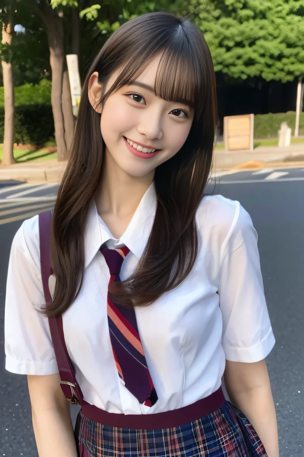 (highest quality, masterpiece, 超High resolution, High resolution, very detailed, High resolutionの顔, clear pictures, HDR:1.5), (20 year old female:1.3), (whole body:1.3), 1 beautiful woman, (Mixed-race beauty Japan:1.5), (beautiful eyes, There&#39;There&#39;s a light in my eyes), The facial features are clear, white skin, shiny, とてもwhite skin, shiny skin, (Film Photography Styles:1.3), , school uniform, loose socks, violently fluttering hair, very smiling, cute face, 8 life size, huge breasts