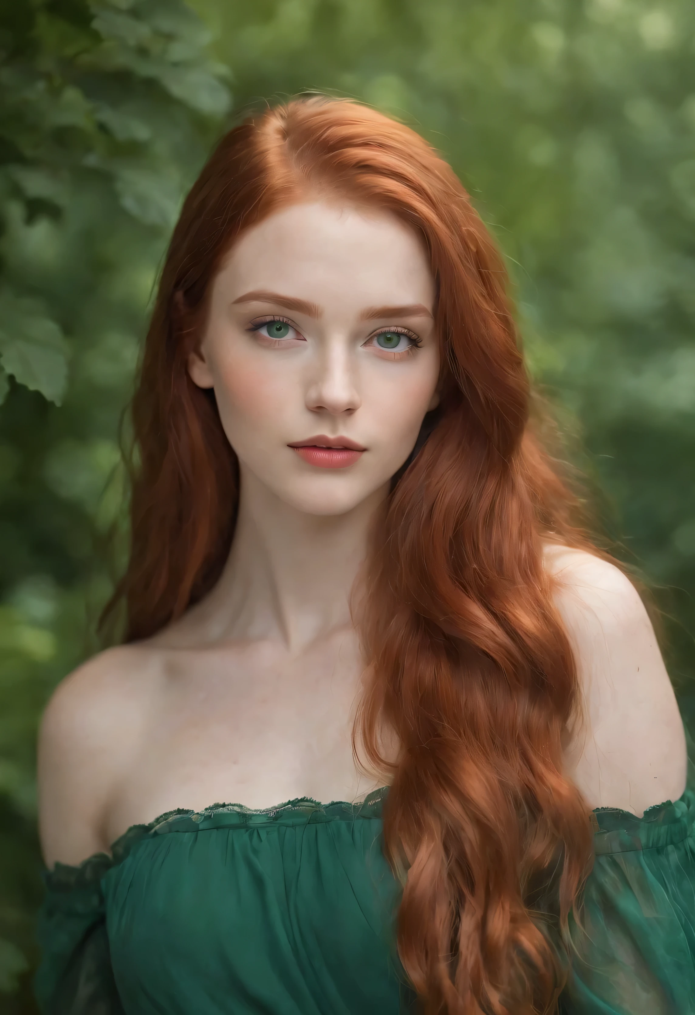 teenage redhead haired beautiful woman with green eyes and long hair, digital art by Kurt Roesch, shutterstock, digital art, dream girl with green eyes, soft portrait shot 8 k, with red hair and green eyes, beautiful realistic face, realistic beautiful face, detailed beauty portrait, photorealistic beautiful face, realistic digital painting, beautiful redhead woman, red hair and attractive features