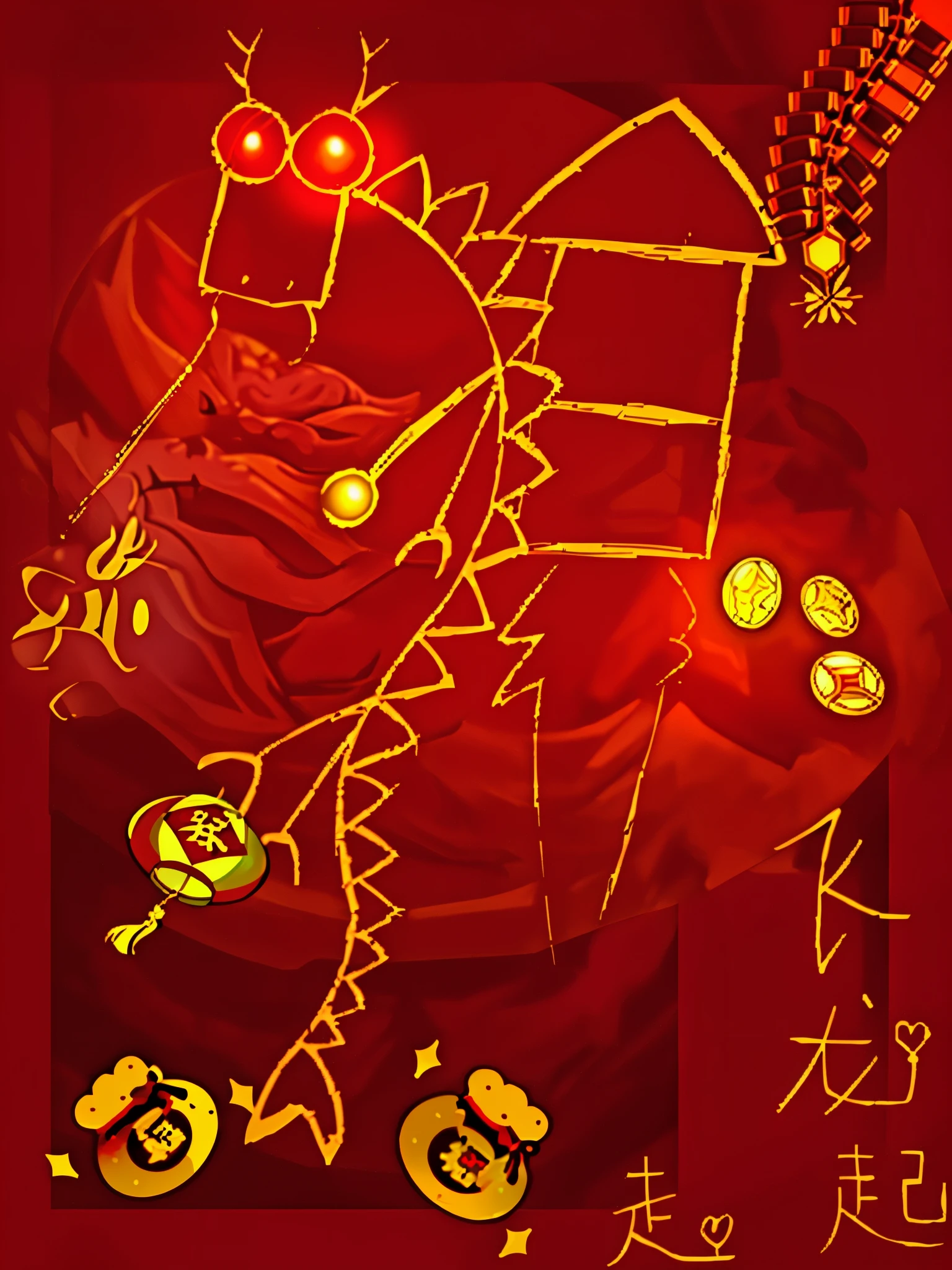 dragon，New Year，Spring Festival，dragon，China red，lantern，Gold ingots，Red style，Chinese new yearecracker，beaming，dragon