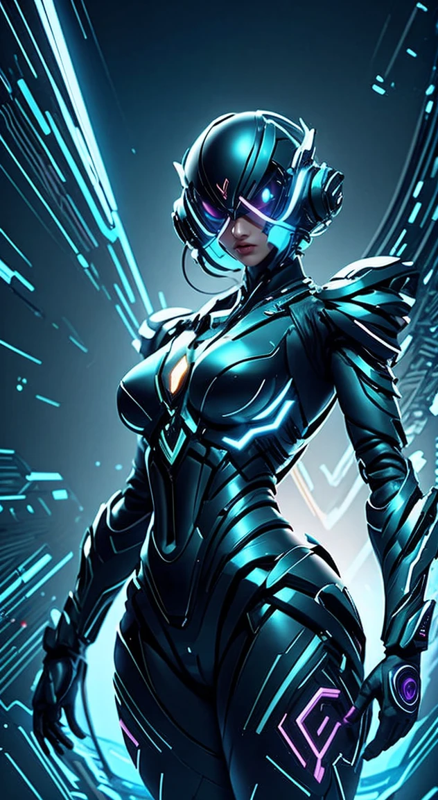 distant universe、A female android with wings.、eyes shine、giant mother computer、face shape machine、張り巡らされたwiring、Glowing Machine Eyes、explosion、spark、wiring