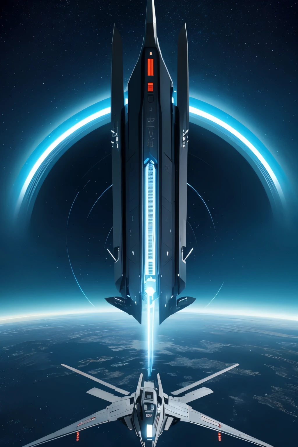 (best quality,4k,8k,highres,masterpiece:1.2),ultra-detailed,sci-fi,space battleship, sleek design, futuristic, technologically advanced, cutting-edge technology, space fleet, black theme, dynamic angle, glowing neon lights, metallic textures, mechanical details, epic battle scenes, interstellar warfare, power and domination, advanced weaponry, intergalactic travel, vast cosmic background
