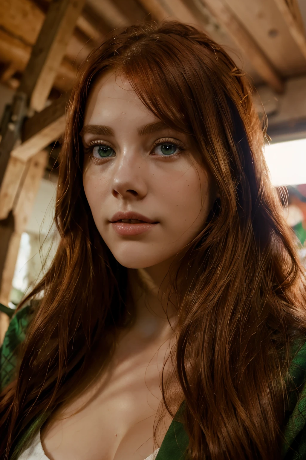 A red-haired girl with green eyes crua,8k,realista skin details,realista hair details,Pele perfeita,8K Ultra HD,dslr,alta qualidade