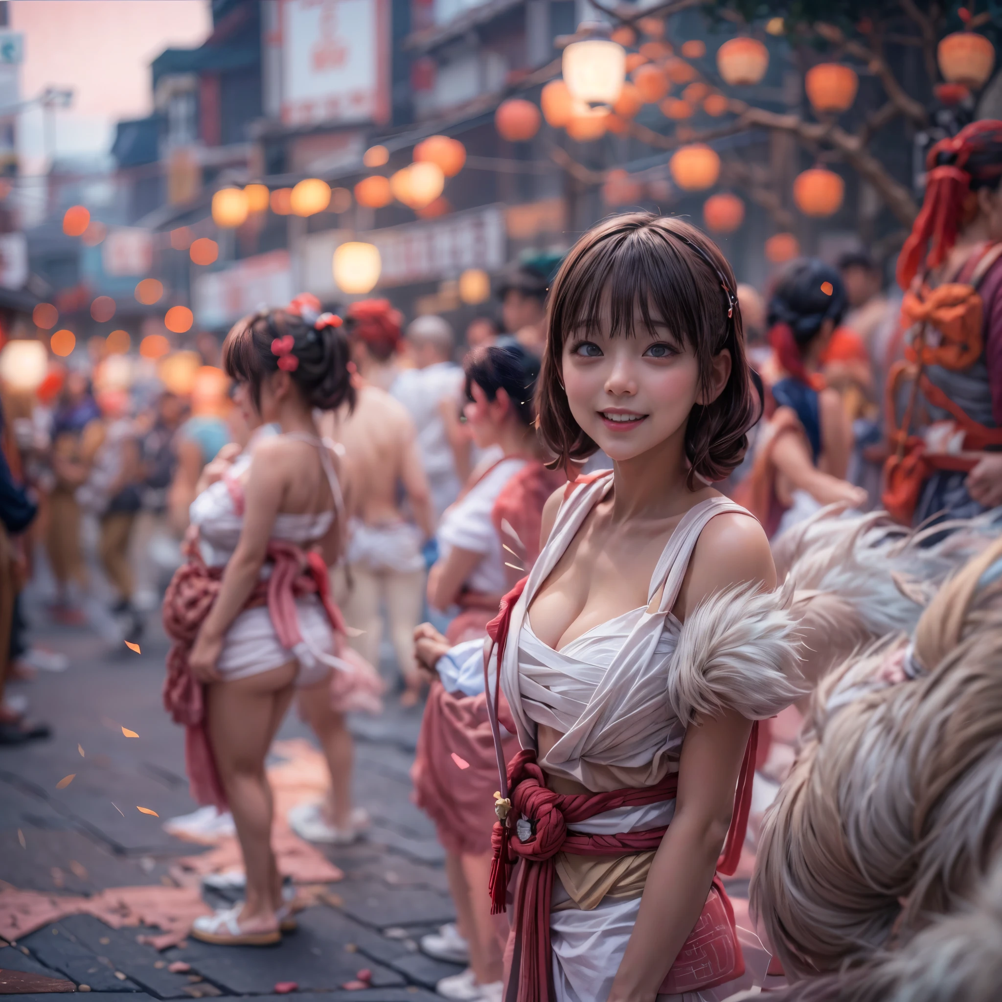 ((bokeH, Acutance:0.85, ultra-detailed:1.35)), (((from below))) . The background is the downtown area at (Twilight:1.4), (((Red-dyed clouds above hed:1.3))), { The Sky takes up more than third of the composition | (many colorful Lights:1.2) | lens flare | Burning | Haze | (luminous Particles) | Mystic sight | God rays | Lightning }, { Underboob | Oiled ivory skin | FullBody:1.2 } . (Masterpiece:1.2) of professional Analog photo with (Hasselblad), (((UltraRealistic and Photorealistic with touch of rawness:1.37, Volumetric lighting))) . ((( A group photo of KAWAII girls in WHITE Fundoshi, at Hakata Gion Ymakasa Festival ))), ((Extremely detailed KAWAII face variations)) . Assfocus with looking ahead .