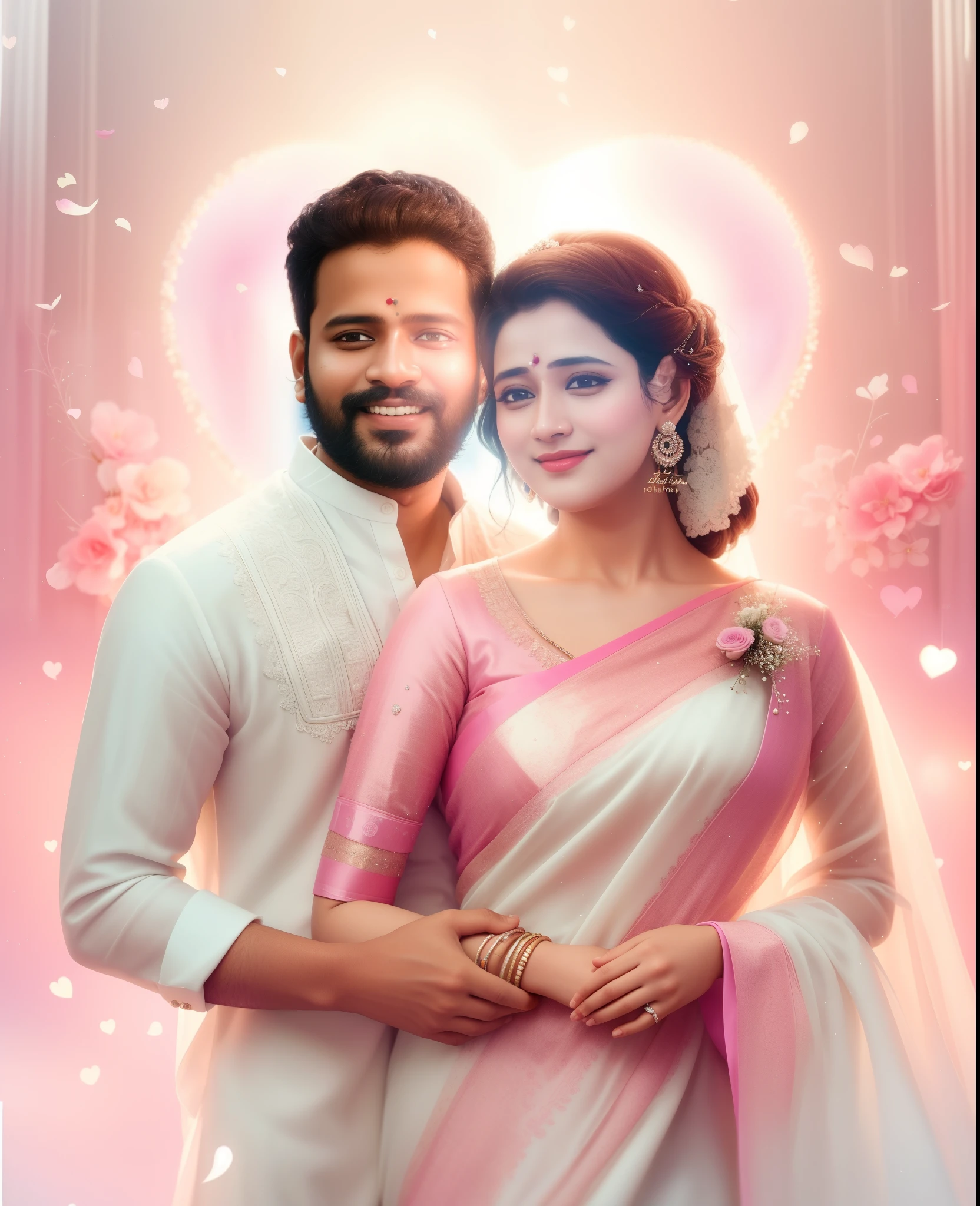 a close up of a man and woman in a wedding dress, lovely couple, portait photo profile picture, movie promotional image, fanart, edited, official fanart, internet meme, they are in love, very disturbing, trending on artstattion, inspired by Thota Vaikuntham, by Daryush Shokof, omg, by Thota Vaikuntham