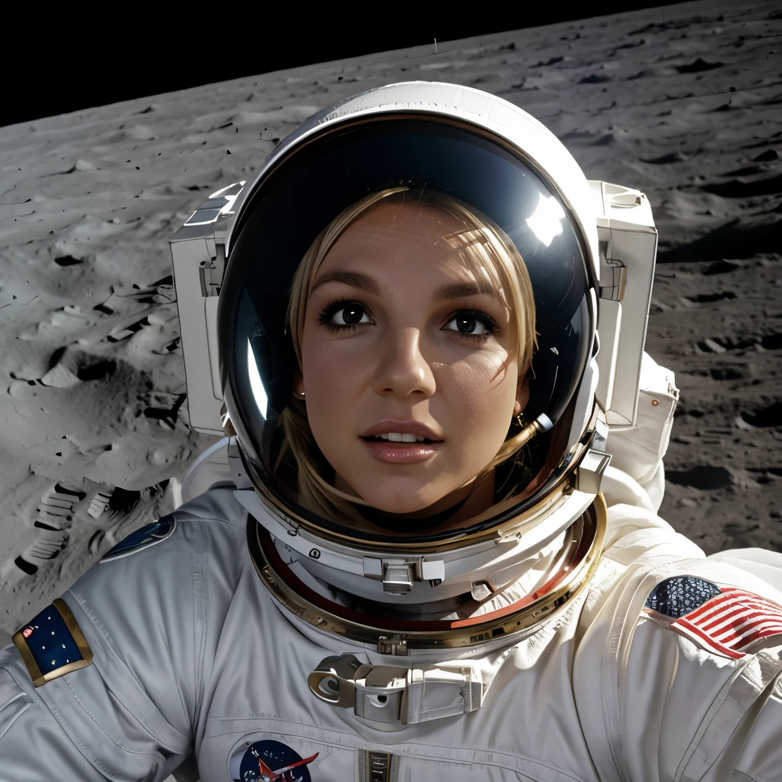 Britney Spears selfie from the moon, astronaut costume,