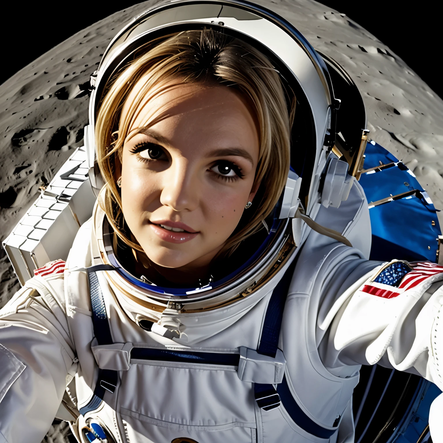 Britney Spears selfie from the moon, astronaut costume,