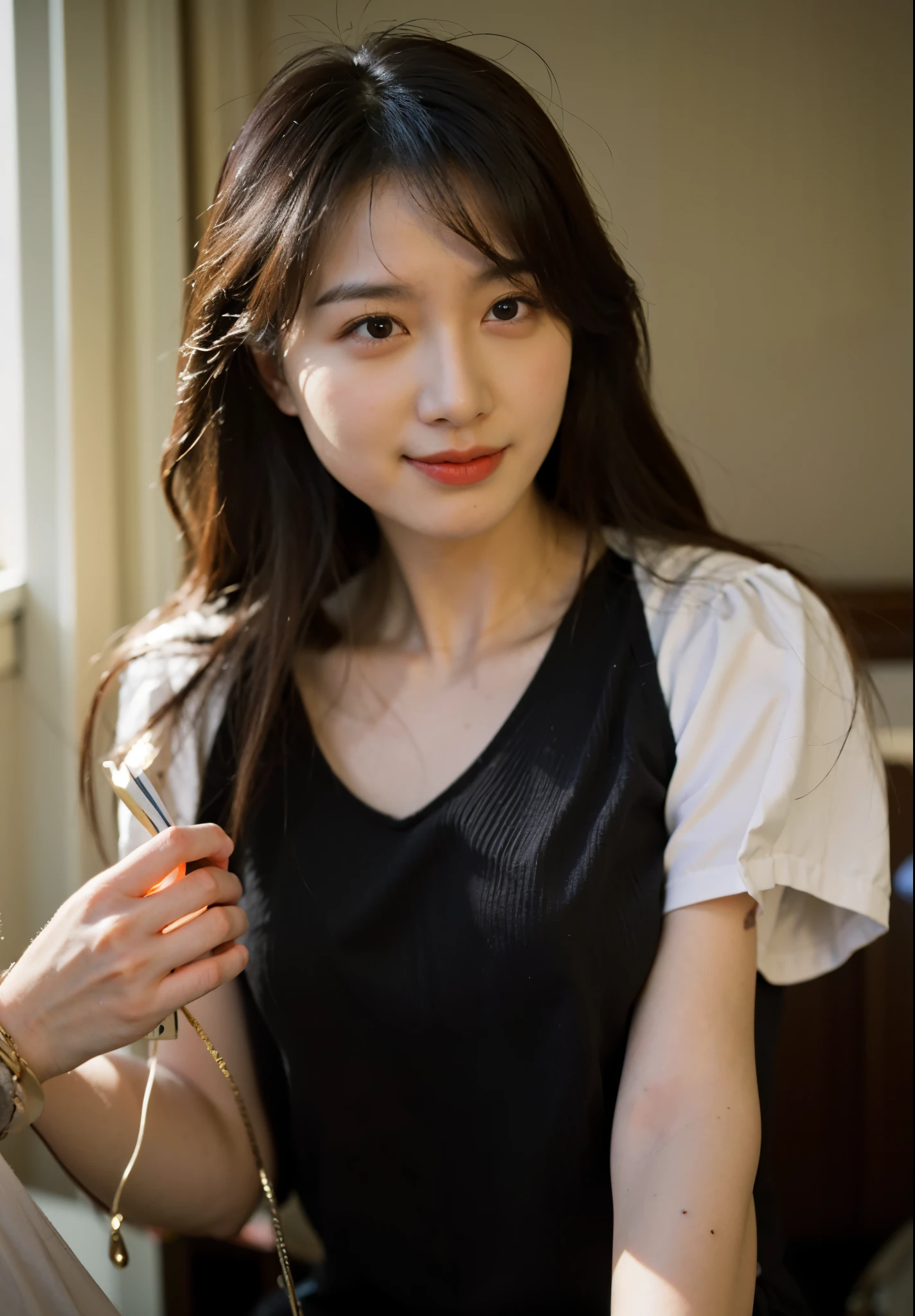 a beautiful Chinese woman, 35 years old, photo realistic, very detailed faces, 4 k, award winning, low key, long hair, black hair, black eyes. official clothing.