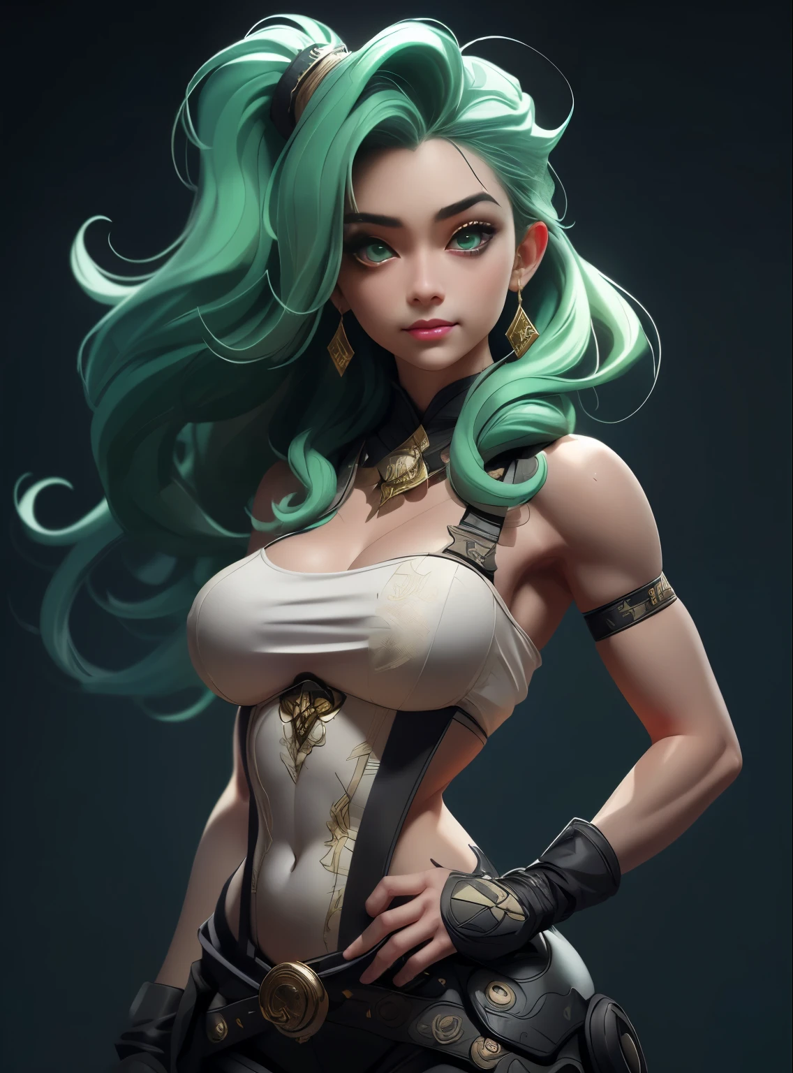 (obra-prima, melhor qualidade), 1girl, green hair, clavicle, cabelo ondulado, olhando para o espectador, smiling at viewer, detailed eyes, 4k, triple D cup breasts, fit strong body, desfocado, parte superior do corpo, colar, suspenders, estampa floral, rabo de cavalo, sardas, cabelo ruivo, luz solar,Motor irreal:1.4),(UHD), (melhor qualidade:1.4,),(fotorrealista:1.4), (textura da pele:1.4), (obra prima:1.8). (fotografia ultradetalhada)", "obra-prima: 1.1), (melhor qualidade: 1.0), (Ultra HD: 1.0), (8k: 1.2), (real: 1.0), (Ultra Detalhe 1:0)", belas artes, cinemactic, highly detailed cinematic, ( renderizado, Raytricing