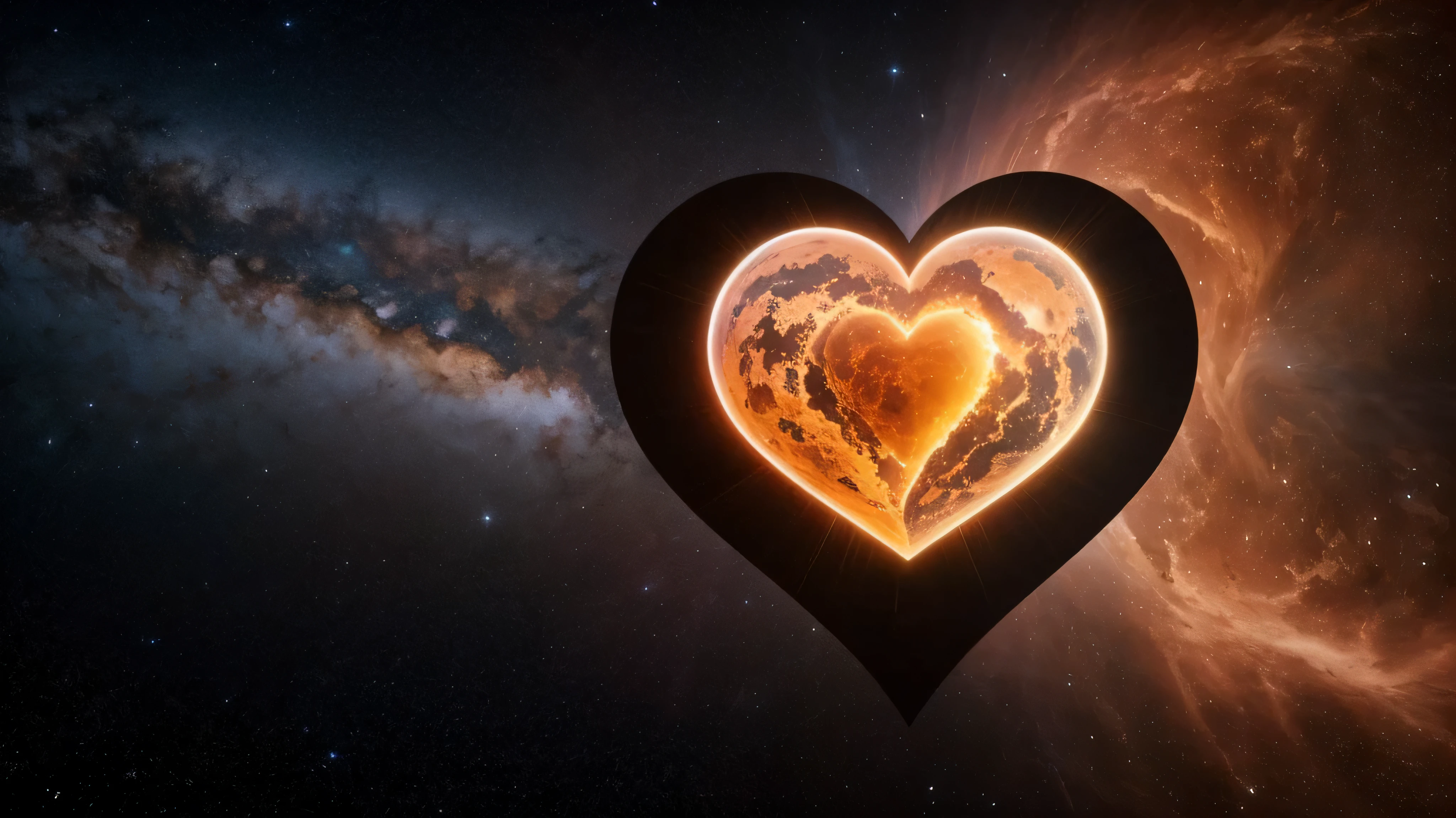 orange marble, a voluminous heart floats above your head, a large symmetrical heart hangs in the air , , on a dark gold background ,behind the nebula ultra high quality, Super Detailed Focus, , high detail, 8K, photorealistic, dazzling, Rule of thirds, volume depth,, Attention to detail, grandeur and awe, A stunning visual masterpiece, hard light, ,