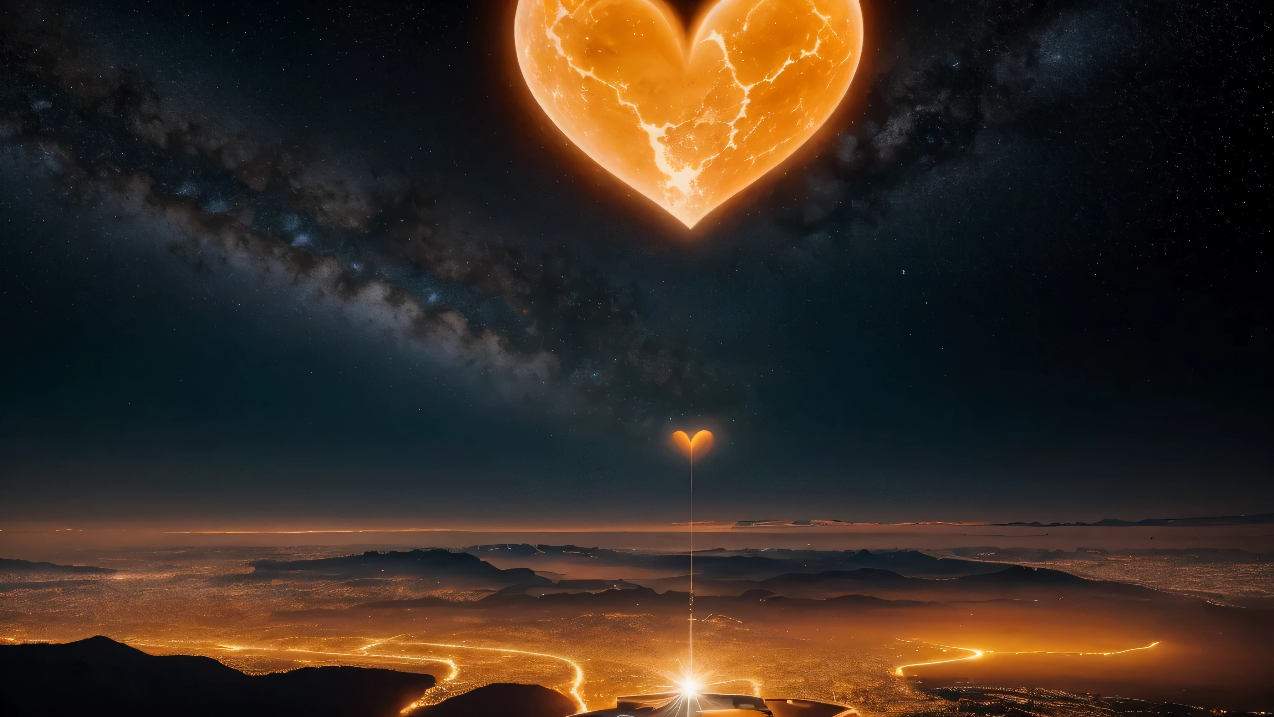 orange marble, a voluminous heart floats above your head, a large symmetrical heart hangs in the air , , on a dark gold background ,behind the nebula ultra high quality, Super Detailed Focus, , high detail, 8K, photorealistic, dazzling, Rule of thirds, volume depth,, Attention to detail, grandeur and awe, A stunning visual masterpiece, hard light, ,