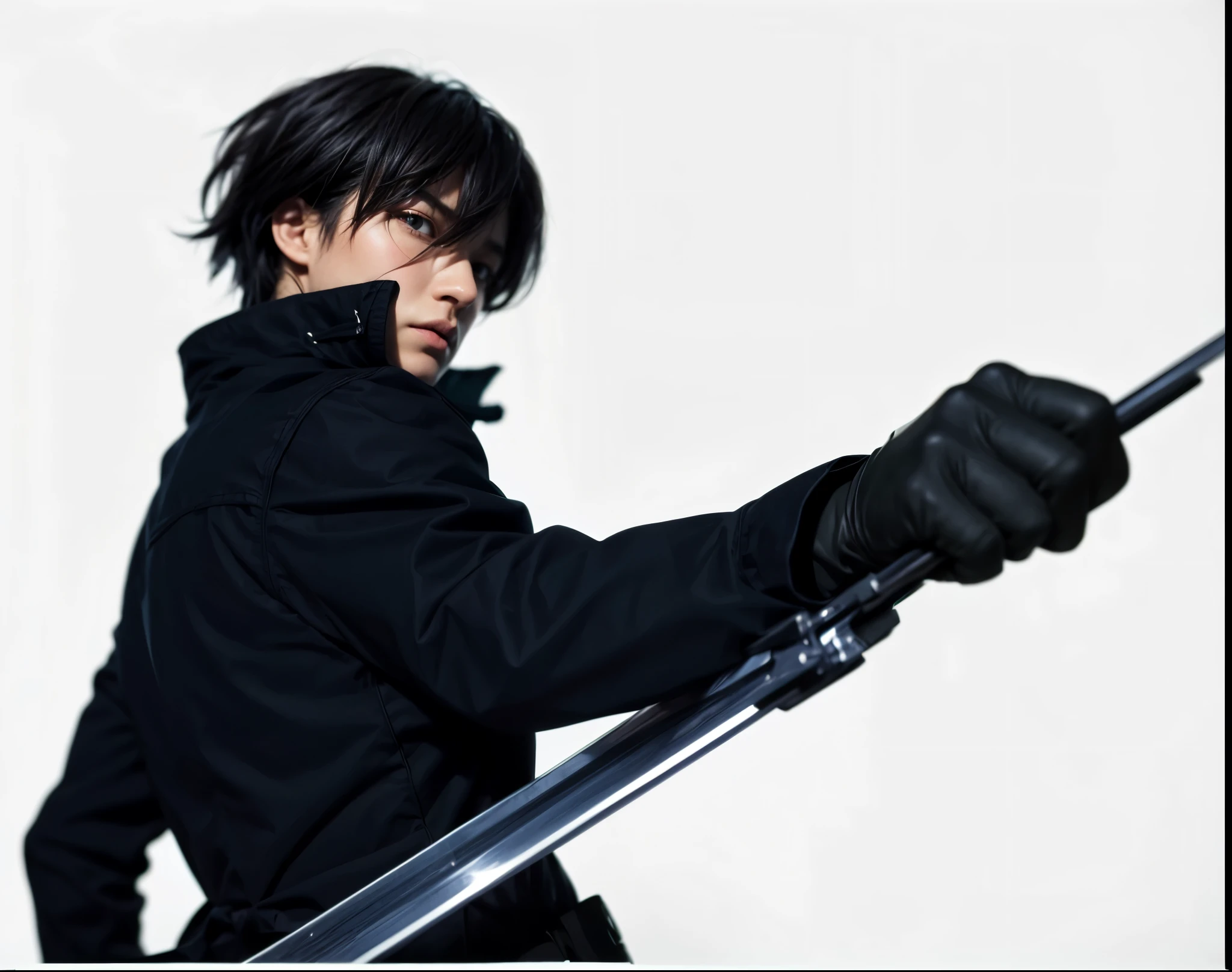Masterpiece, Extremely Realistic, photoreal, cinematic, UHD, 8K, Extremely Detailed, depth of field. 1man, Hei, Darker than black, phantom. Black shining eyes.