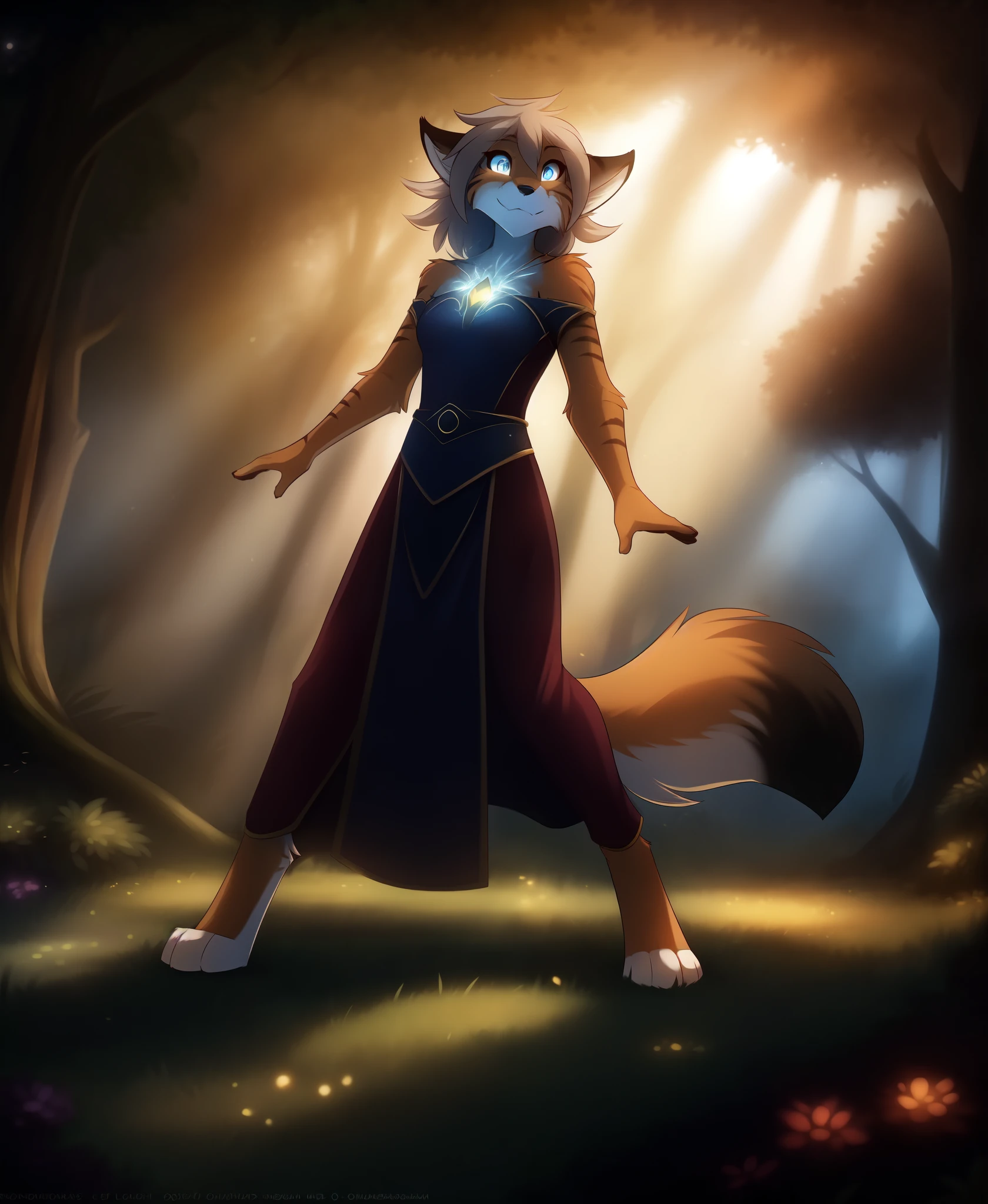 digital painting,detailed characters,Twokinds by Tom Fischbach style,(anthro fox:1.3),flora abundance,moonlit clearing,enchanted forest atmosphere,sophisticated character stance,dynamic expressions,soft fur texture,vibrant character color palette,(interplay of shadow and light:1.2),high resolution,multi-layer composition,(interaction with natural elements:1.1),narrative scene construction,facial emotion depth,(inspired costume designs akin to Twokinds:1.0),(rich environmental storytelling:1.2),clear narrative focus,cinematic angle portrayal,elevated fantasy aspect,best quality masterwork,meticulous detail rendering,enchantment glow effects,character-centric visual storytelling