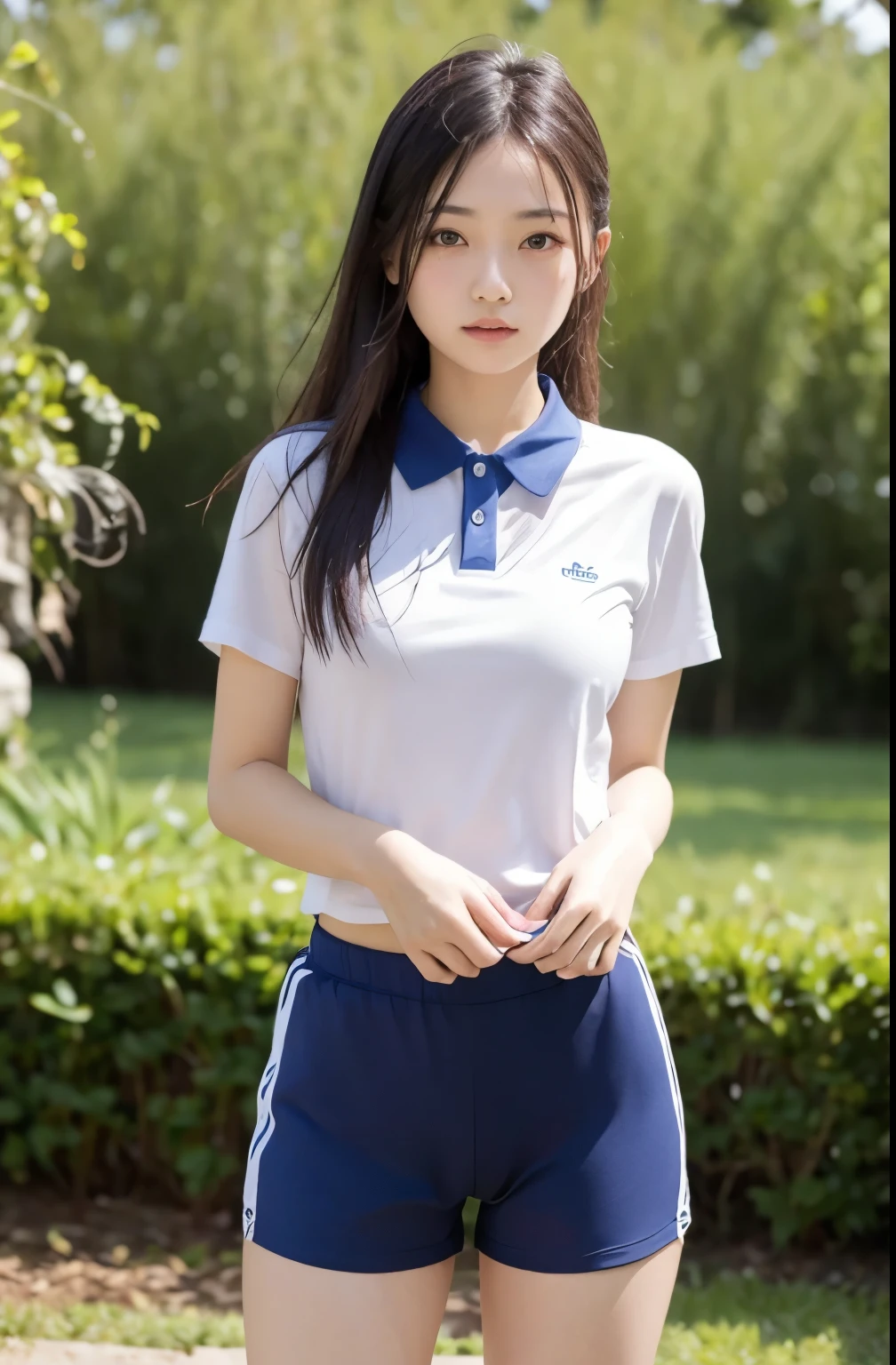 best quality, masterpiece, ultra high resolution, original photo, (lifelike:1.4), 1 girl, Detailed face, cowboy shooting, exist (Tight blue collar white shirt, Tight high-cut blue sports shorts,white transparent),exist学校厕所里，躺exist充满水的浴缸里，躺exist充满水的浴缸里，legs spread，legs spread，Turbulent posture，Turbulent posture，big breasts, Raised nipples, Raised nipples,Raised nipples,Unbuttoned clothes,split,The whole body is soaked with clothes, The whole body is soaked with clothes, Wet clothes cling to the body, Wet clothes cling to the body, (Willow Yao:1.2), long hair, Single horsetail，Bokeh, beautiful lightexistg, model posexistg, Perfect body，Nice face，*********** beautiful girl，Pull up the posing to reveal underwear，legs spread，There is thick liquid flowing down the inside of the leg，The front of the pants is soaked，transparent underwear，The small slit below is recessed，Water leaked from the small slit and soaked the underwear，Anterior top of the crotch，Pubic hair exposed