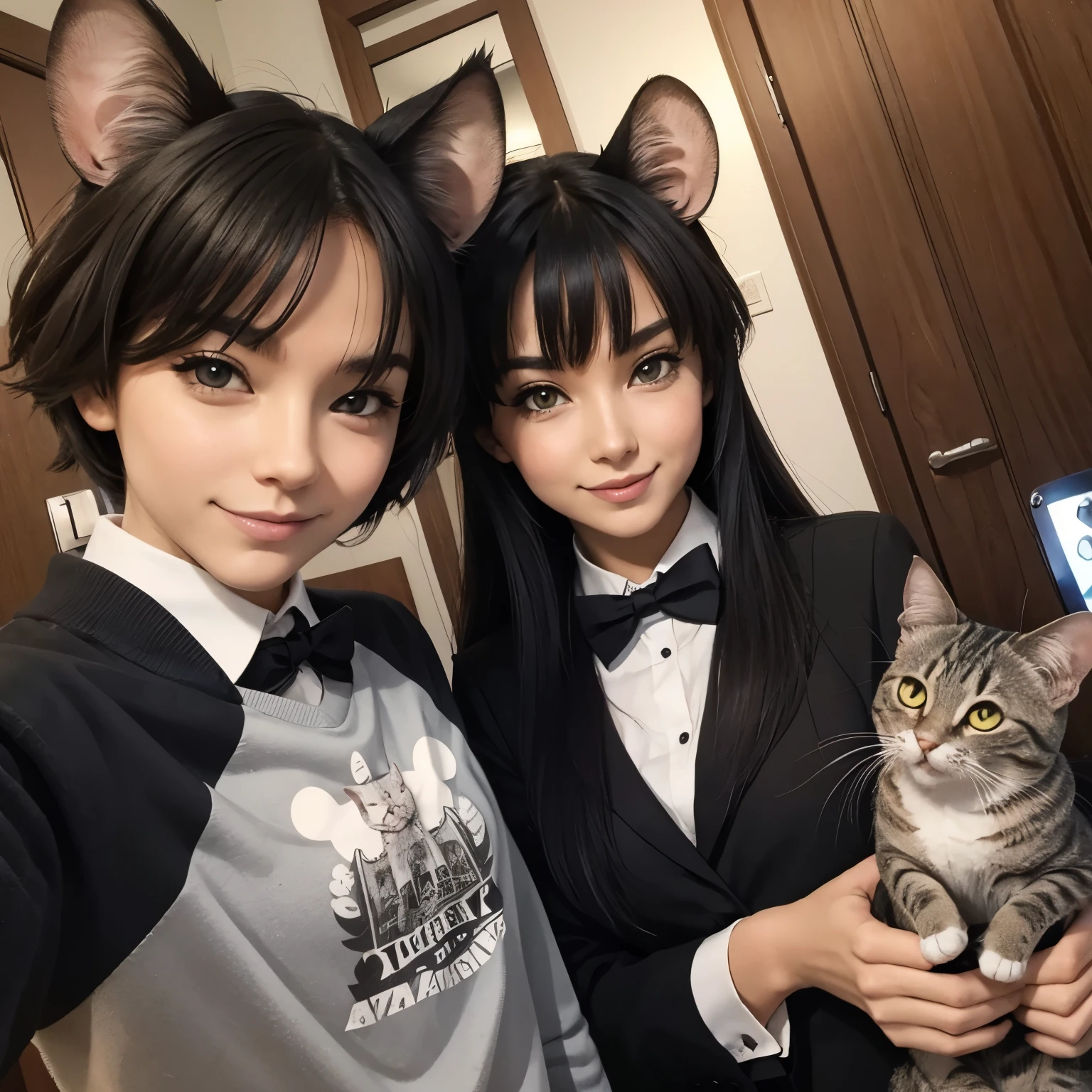   Cat and mouse taking a selfie 