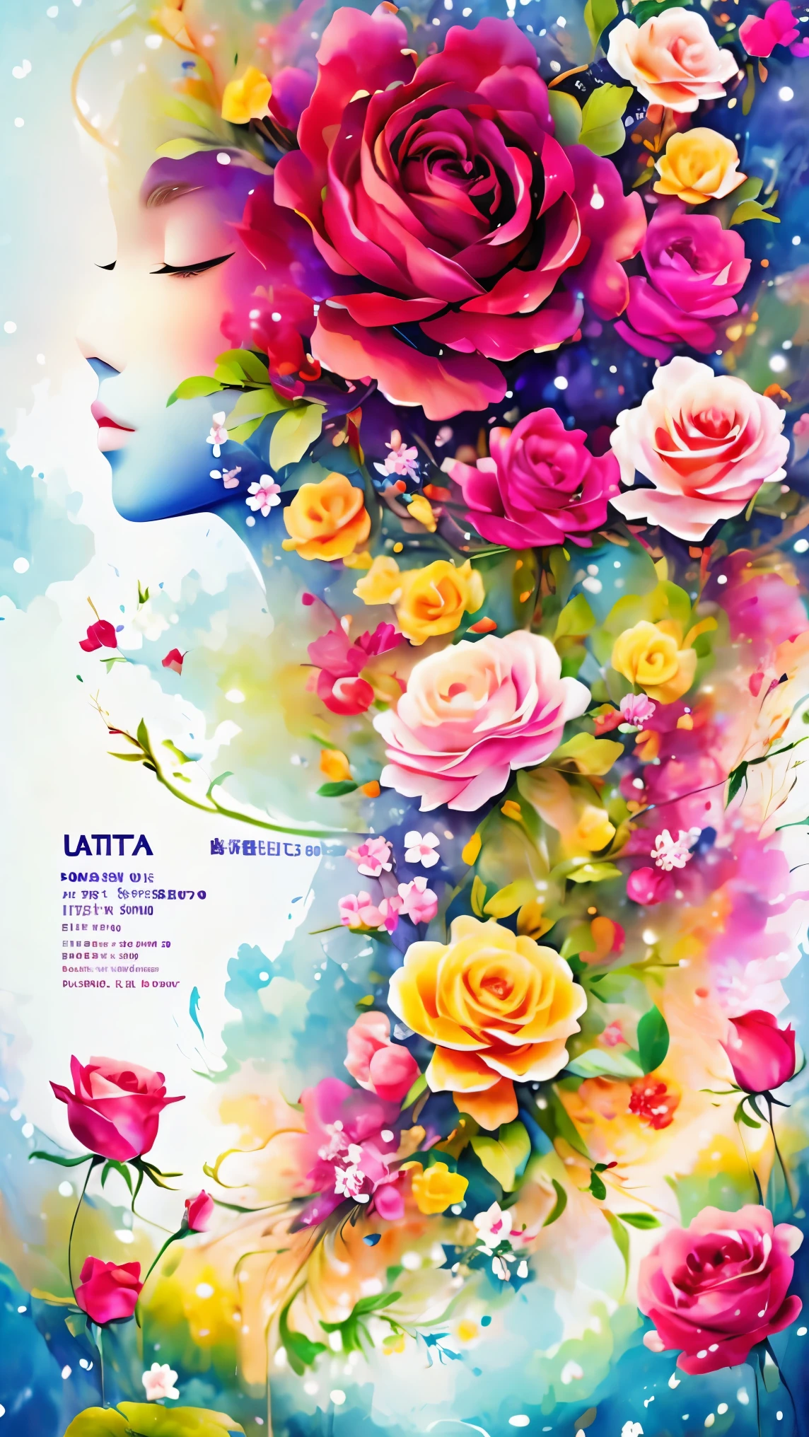 Fancy elegant botanical rose floral maximalism with a wave of fresh flowers garden flowers flowing floating in soft mist pink, water, Masio Damascus, Massive smoke and realistic flower fractals, octane rendering, josephine wall art, Isabel Menin, Jean, Amy Brown