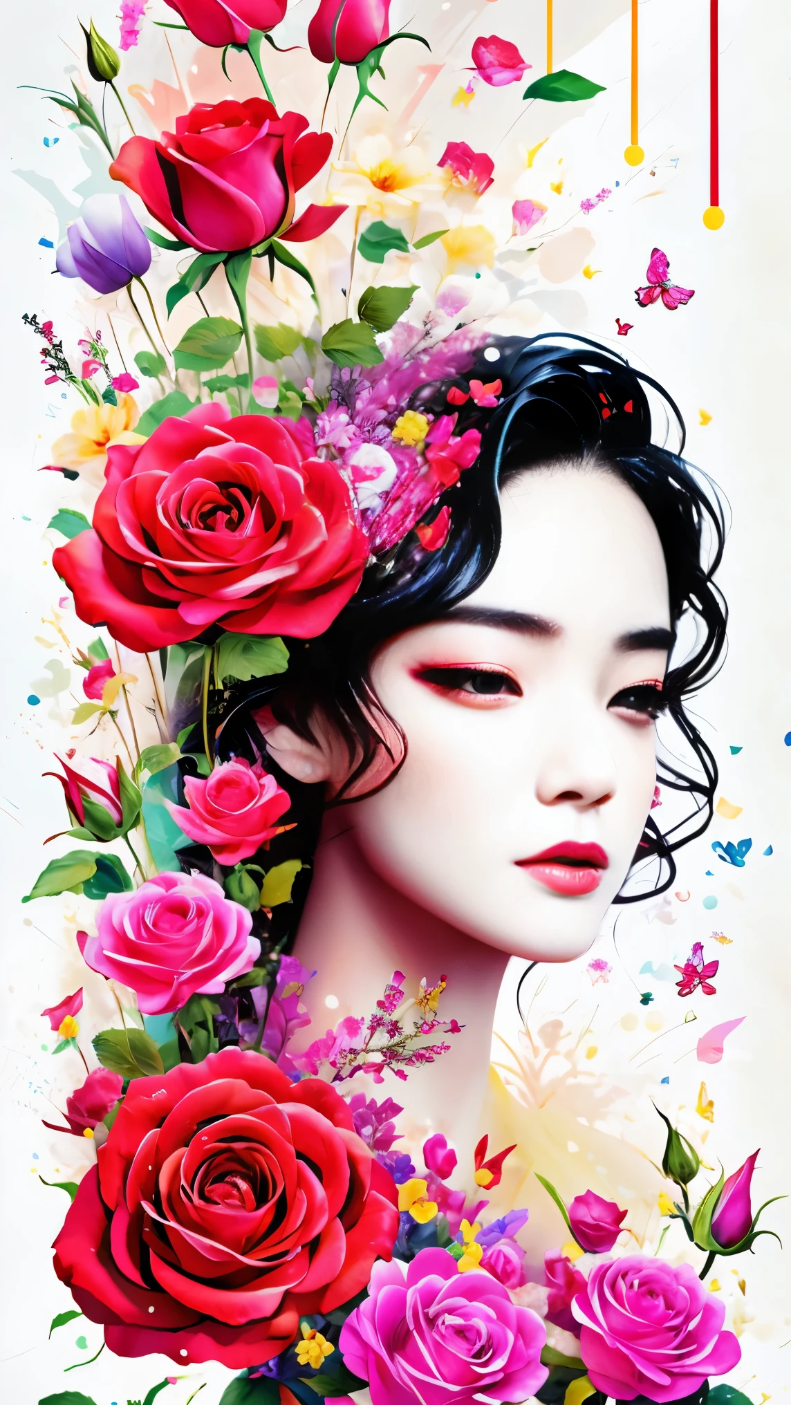 Fancy elegant botanical rose floral maximalism with a wave of fresh flowers garden flowers flowing floating in soft mist pink, water, Masio Damascus, Massive smoke and realistic flower fractals, octane rendering, josephine wall art, Isabel Menin, Jean, Amy Brown