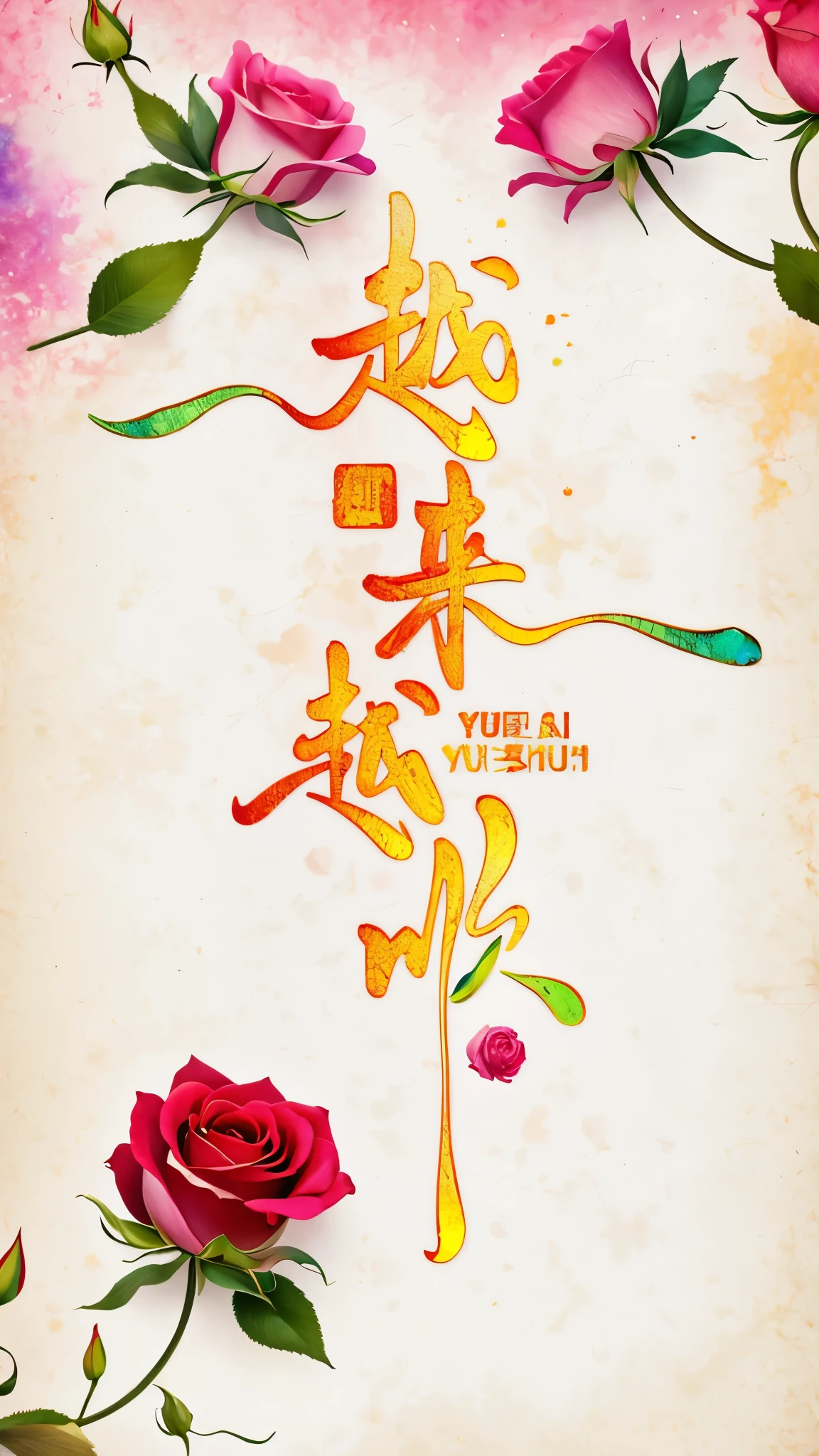 Logo text symbol representing the word "I Love you", 创意font设计, font, Rose, 用Rose畫字母, Dynamic, colorful, level, three-dimensional，transparent，(best quality, masterpiece, Representative Works, official art, professional, Ultra high detail, 8k:1.3)