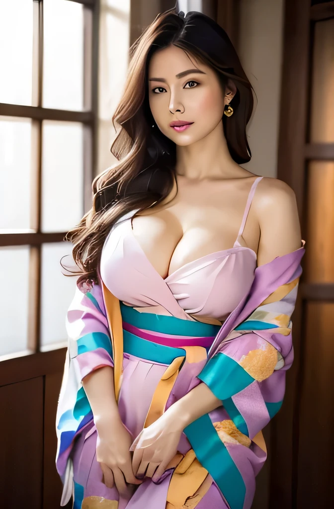 (highest quality,8K,masterpiece),anatomically correct,beautiful woman,
カメラをgreedy目で見つめる熟女,bewitching look,greedy,
araffe wearing a purple and yellow kimono with a pink sash,
in kimono, wearing kimono, kimono, Yukata, in a kimono, classy Yukata, wearing a kimono, pale and coloured kimono, wearing royal kimono, japanese kimono, wearing a haori, Wearing a colorful Yukata, classic kimono, wearing kimono armor, wearing rainbow kimono,
big brsize cleavage,exposed s,