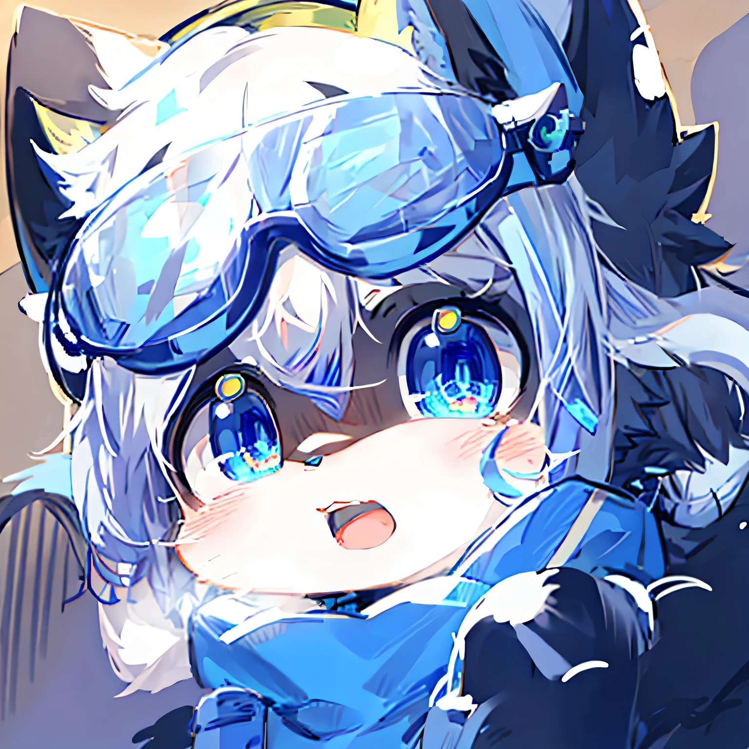 Anime girl wearing goggles and cat costume, Profile picture 1024px, Avatar picture, ice cold eyes, Discord profile picture, ice cold, High-quality fan art, Anime cute art style, Not a people-friendly plan, furry affinity, Animal art, Furan Affinity Committee, cold, unknown art style, advanced digital chibi art, Official fan art