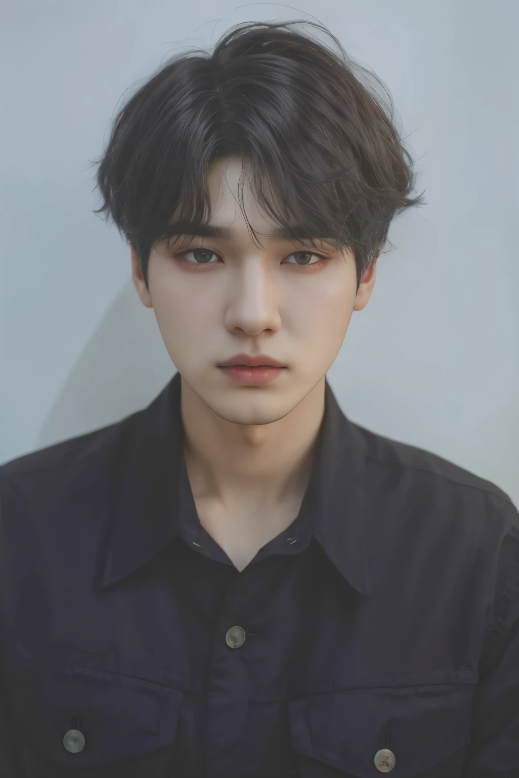 um close up de uma pessoa vestindo uma camisa preta e uma jaqueta preta, Min Yoongi, handsome androgynous prince, Yoongi de cabelo preto, hyung Yoongi, profile picture with headshot, SUGA , inspirado em Yoongi, kpop idol portrait, BTS, inspirado em Yanjun Cheng, Yoongi do BTS, adorable and pale korean face