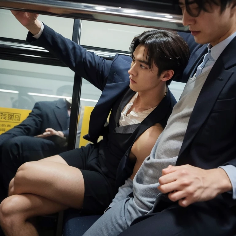 top-quality、masterpiece、超A high resolution、(realisitic:1.4)、详细的脸、独奏、 Dark hair、glistning skin、dense skin、 architectural、(absurderes、hight resolution、ultra-detailliert)、、 Adults、(20-year-old man)、a handsome、tall muscular man、broad shoulder、extra very short hair、angular jaws、thick neck、thick eyebrow、extra very short hair、A dark-haired、fine eyes and detailed face、 Highly detailed CG Unity 8K wallpapers、intricate-detail、(Style Swirl Magic:0.7)、looking at the spectator、独奏、(full body Esbian:0.6)、细致背景、A detailed face、dynamicposes、、Urban background、dynamic compositions、 big muscle、、(((()))), ((naked))、a handsome、 ((masutepiece:1.4, Best Quality)), ((masutepiece, Best Quality)), (photographrealistic:1.4)、(((Wearing a suit)))、Sitting on the train、Face-to-face angle,(Angle from below),Sitting in a train seat,Sitting at the front,Zoom camera in the crotch, crowds around him,Feet are on the floor of the train,full body Esbian,Looking down and sleepy,Watching the viewer only」、Beautiful dream landscape、((Maybe for me))、((japanese male))、from bottom view、posterior view、buttock、Big butt、((handsome man)) , wearing thong