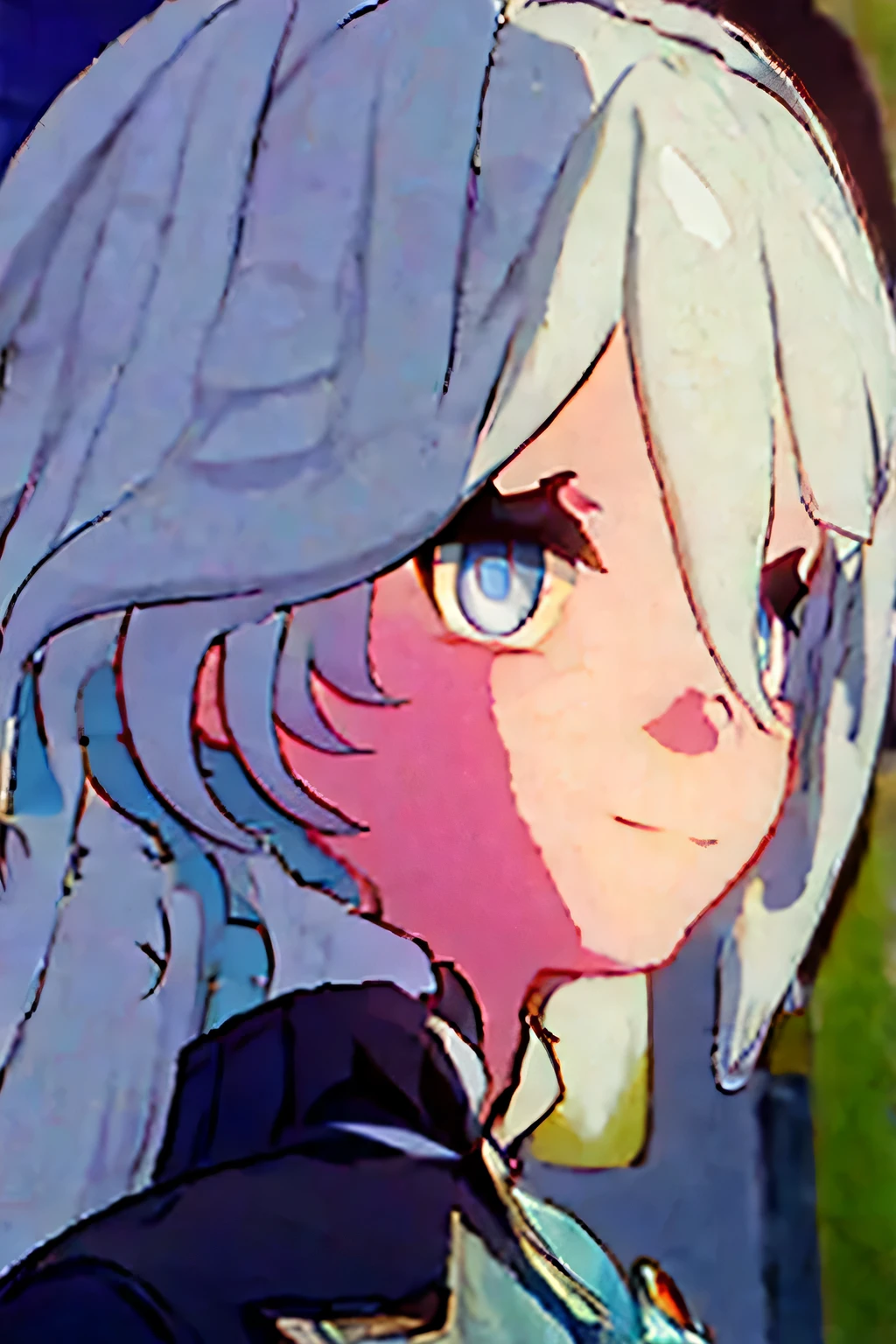 girl,long white hair,Bright Eyes,bright smile,Wearing a white sailor suit,Short blue skirt,White knee socks,without wearing shoes,Holding a fairy wand in each hand。summer,night,Fireworks display。