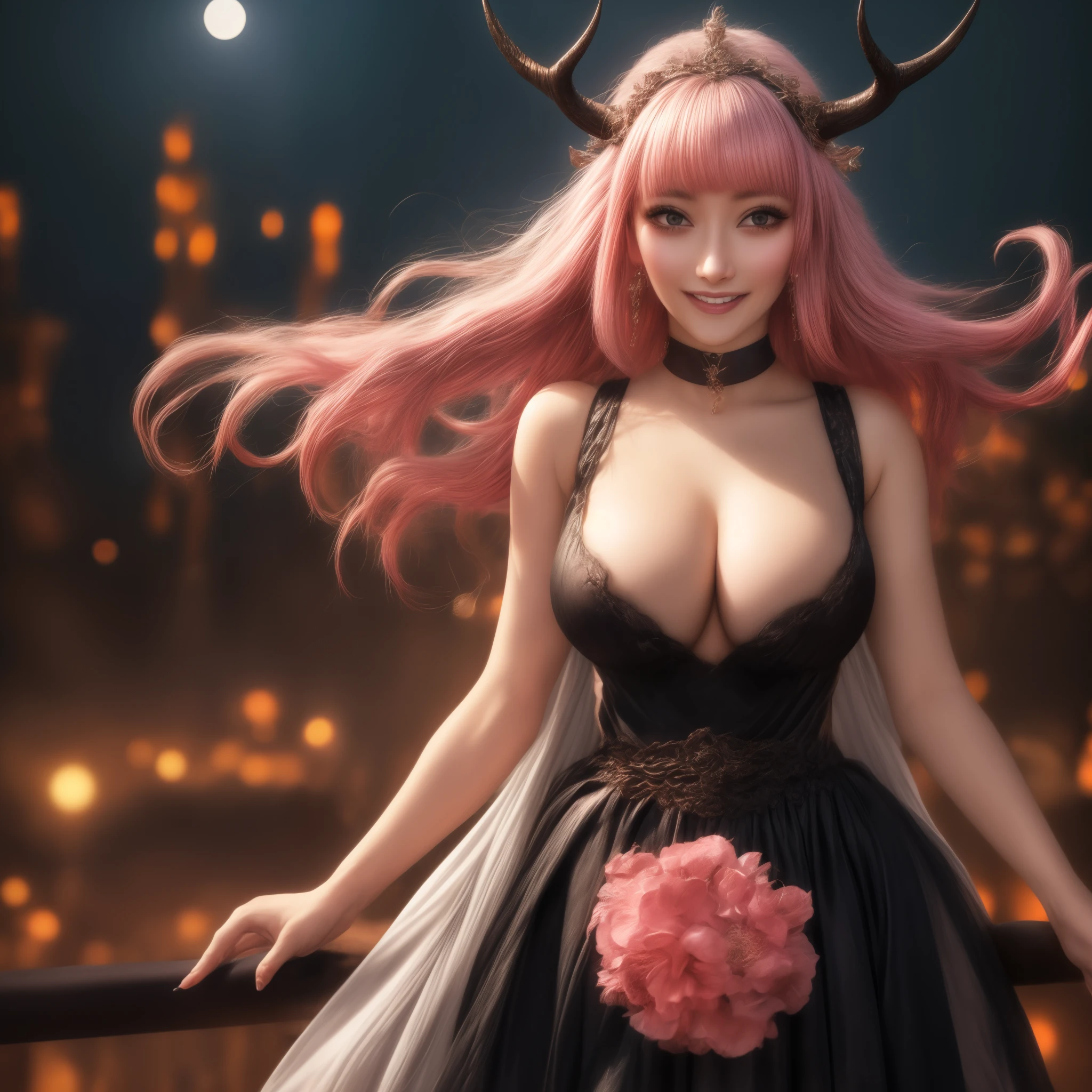 (Night:1.7), Japan, Tokyo, CityView, Before Window,
Standing at attention,
MAID,maid headdress, maid apron, MAID dress,
demon,collarbone,choker,
Pink_hair,Long_hair,Bangs,Red_eyes,hair_ornament, horns,hair_flower,red_flower,
1 girl, 20yo,mature female,Beautiful Finger,Beautiful long legs,Beautiful body,Beautiful Nose,Beautiful character design, perfect eyes, perfect face,
looking at viewer, in the center of the image, AIKA, laughing and smiling, add_detail:2
NSFW,official art,extremely detailed CG unity 8k wallpaper, perfect lighting,Colorful, Bright_Front_face_Lighting,
(masterpiece:1.0),(best_quality:1.0), ultra high res,4K,ultra-detailed,
photography, 8K, HDR, highres, absurdres:1.2, Kodak portra 400, film grain, blurry background, bokeh:1.2, lens flare, (vibrant_color:1.2)
(Beautiful,large_Breasts:1.4), (beautiful_face:1.5),(narrow_waist),