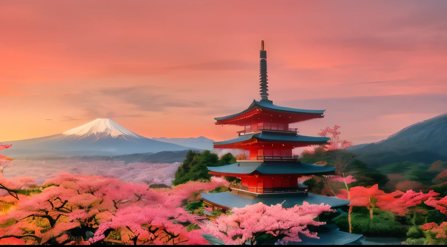 arafed pagoda with a mountain in the background at sunset, japan deeper travel exploration, japanese landscape, japanese temple, japanese temples, japan nature, ancient japanese architecture, japanese city, japan sightseeing, japan mountains, ancient japan, mount fuji, mount fuji background, japanese heritage, japanese architecture, japan travel and tourism, mt. fuji, beautiful wallpaper, feudal japan