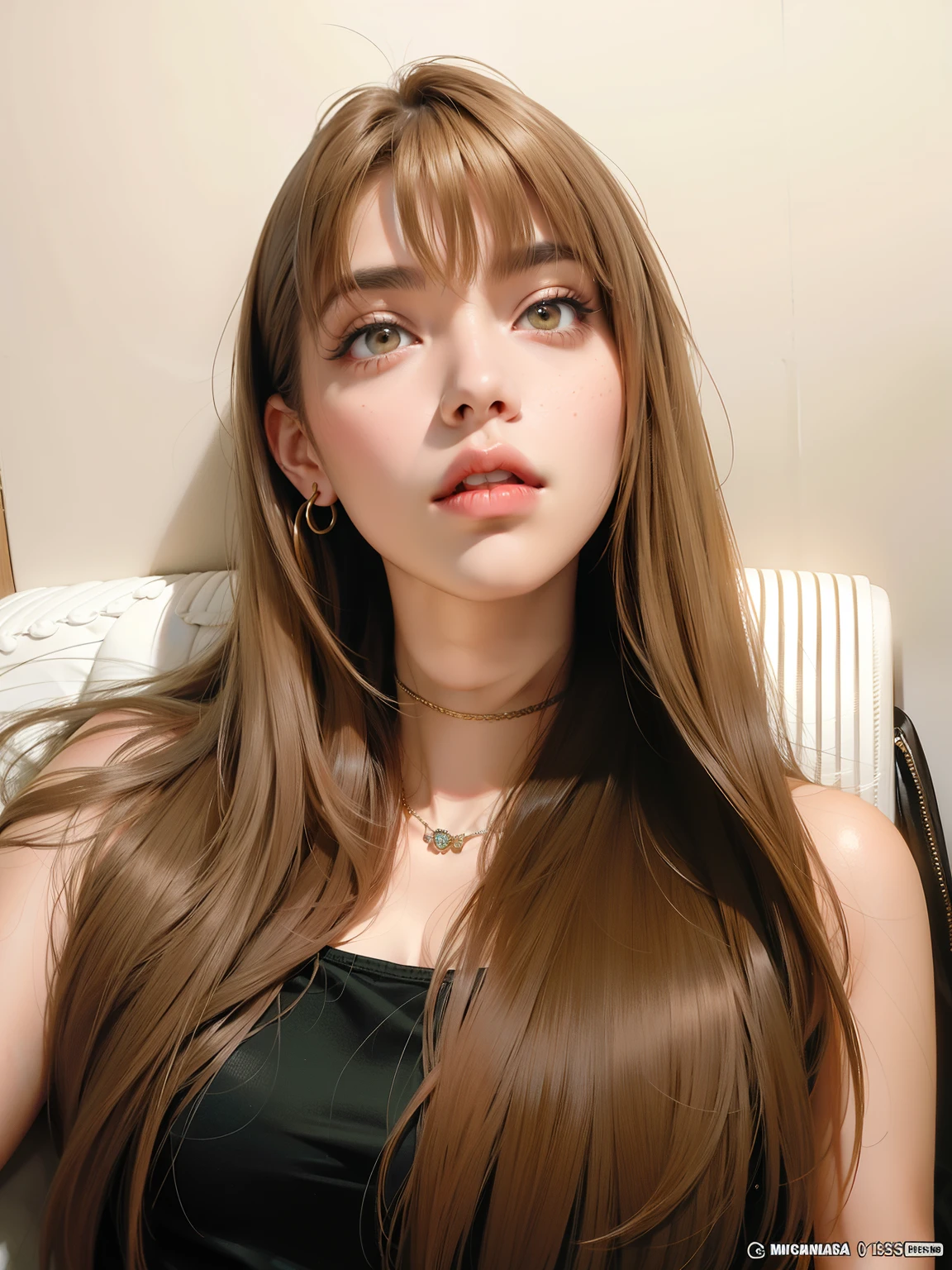 Chica araffe con cabello largo y castaño y un top negro., Lalisa Manobal, Lalisa Manoban de Blackpink, jossi de blackpink, long hair con flequillo completo, con flequillo, sol yunjoo, con flequillo completo, portrait of jossi de blackpink, long hair con flequillo, parque roseanne de blackpink, flequillo recto, flequillo con raya al centro, lisa, lalisa, kpop idol.