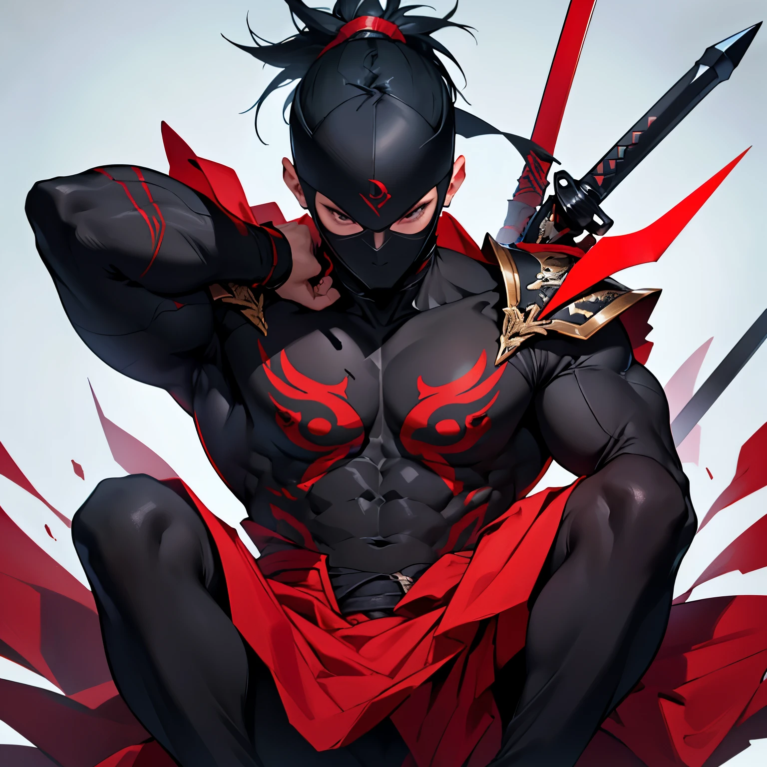 (best quality,4k,ultra-detailed,highres,masterpiece:1.2),sharp focus,ninja,clothes:black,detailed dagger:red,insane shadows,ultra hd,vivid colors,professional