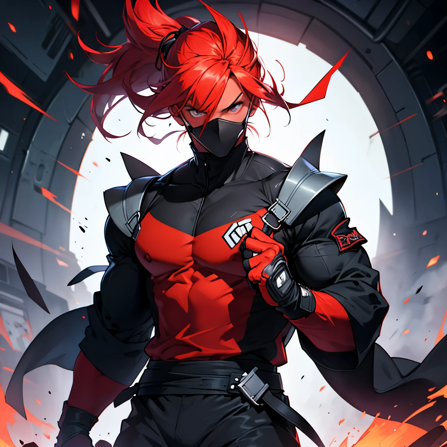 ultra-detailed, highres, ultra hd, sharp focus, vivid colors, professional, insane shadows, (best quality, 4k, masterpiece:1.2), ninja, black clothes, detailed red dagger