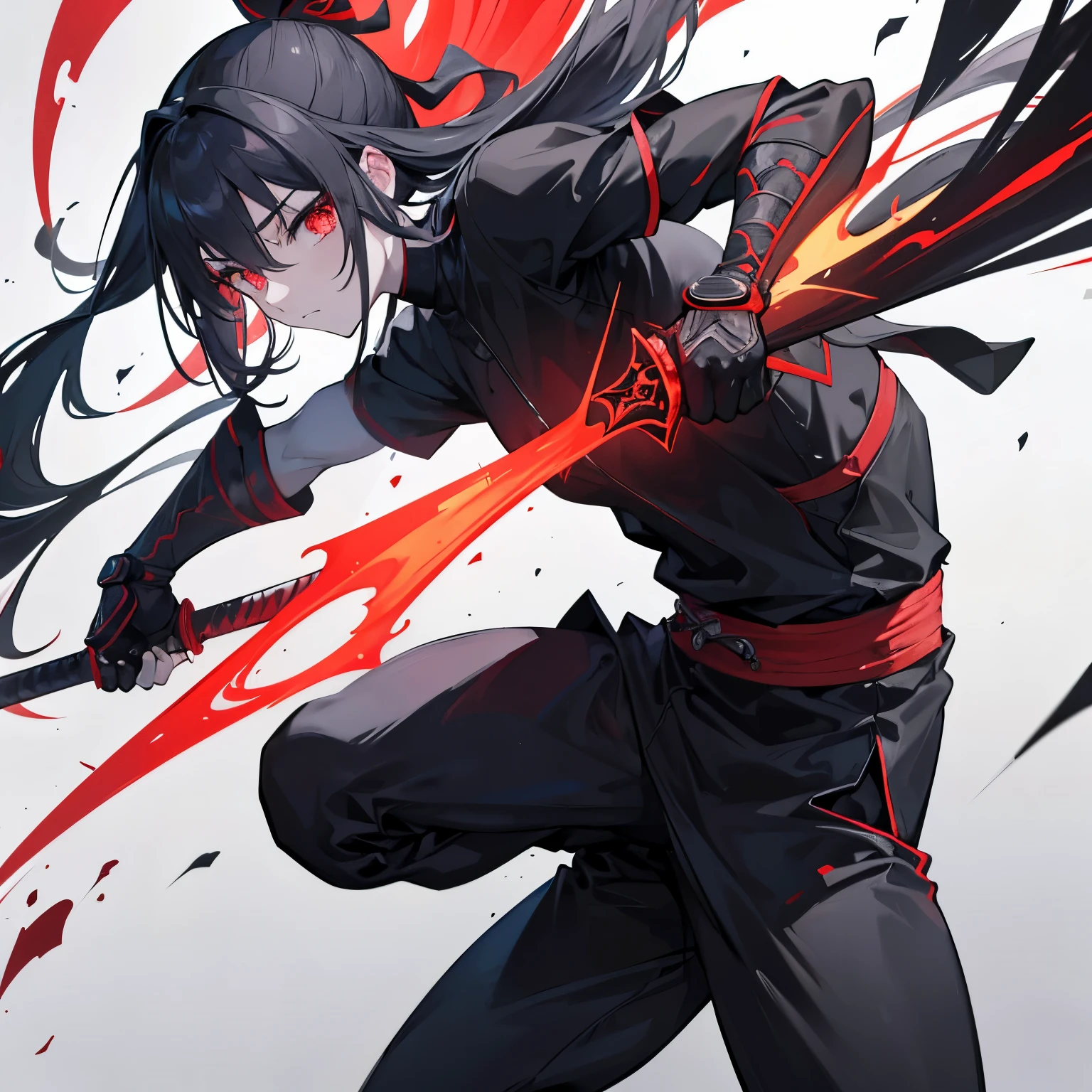 "A ninja in the sunlight, dressed in black clothes wielding a detailed red dagger. The high-res, ultra-detailed and sharp focus image showcases the intricate shadows and vivid colors. The masterpiece-quality 4k resolution and ultra HD capture the professional essence of the scene, portraying a ninja who is not overly muscular."