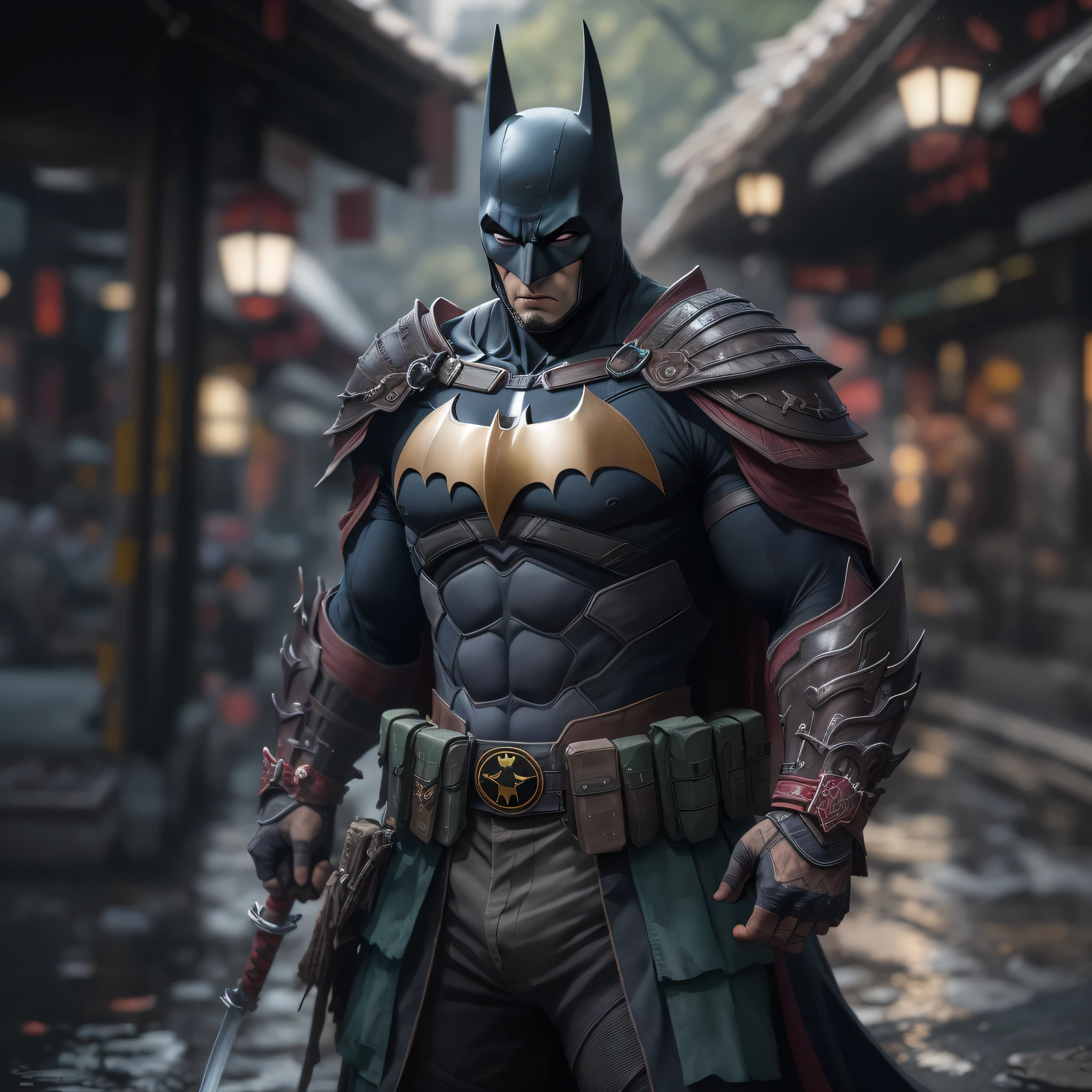 DC comic's, Samurai Batman, photo-realistic, octane render, unreal engine, ultra-realistic