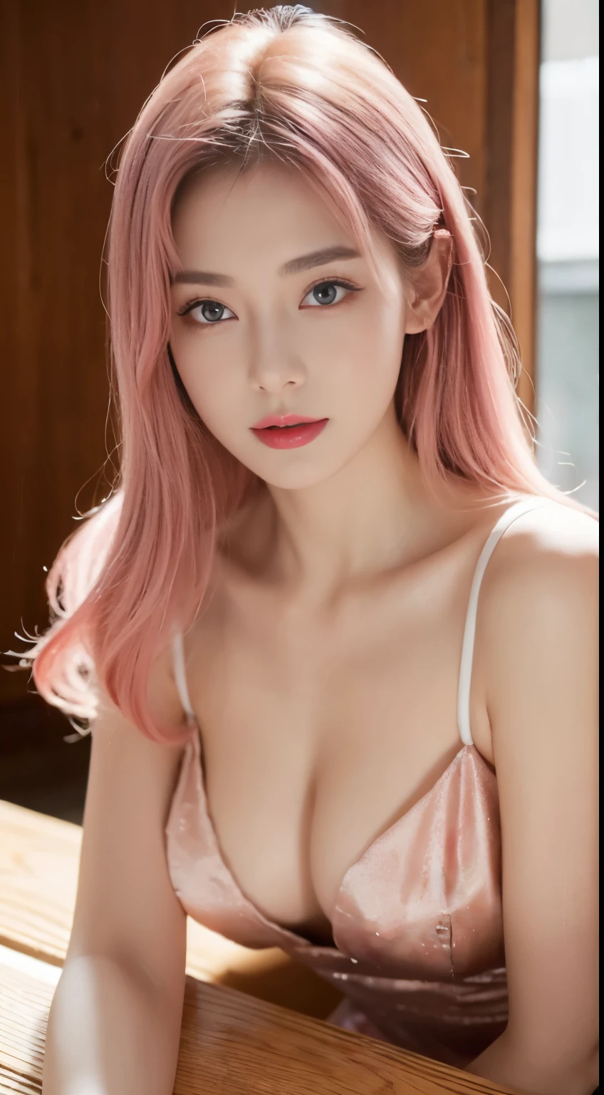 (Very high resolution at 32K, high detail, very accurate, table top,beautiful girl1people,:1.3),photograph ,realistic,shiny skin,beautiful skin,fine white skin,detailed face,fine eyes、Very beautiful eyes with deep blue eyes,detailed lips、very beautiful face,very well-shaped face、lifelike face,glossy beautiful lips,beautiful eyebrows,best natural makeup,Japan idle,korean idol,I can't take my eyes off very beautiful161 year old girl,とてもbeautiful girl,well-shaped chest、pink haired,Medieval European Party Dresses,Japan16old beautiful girl