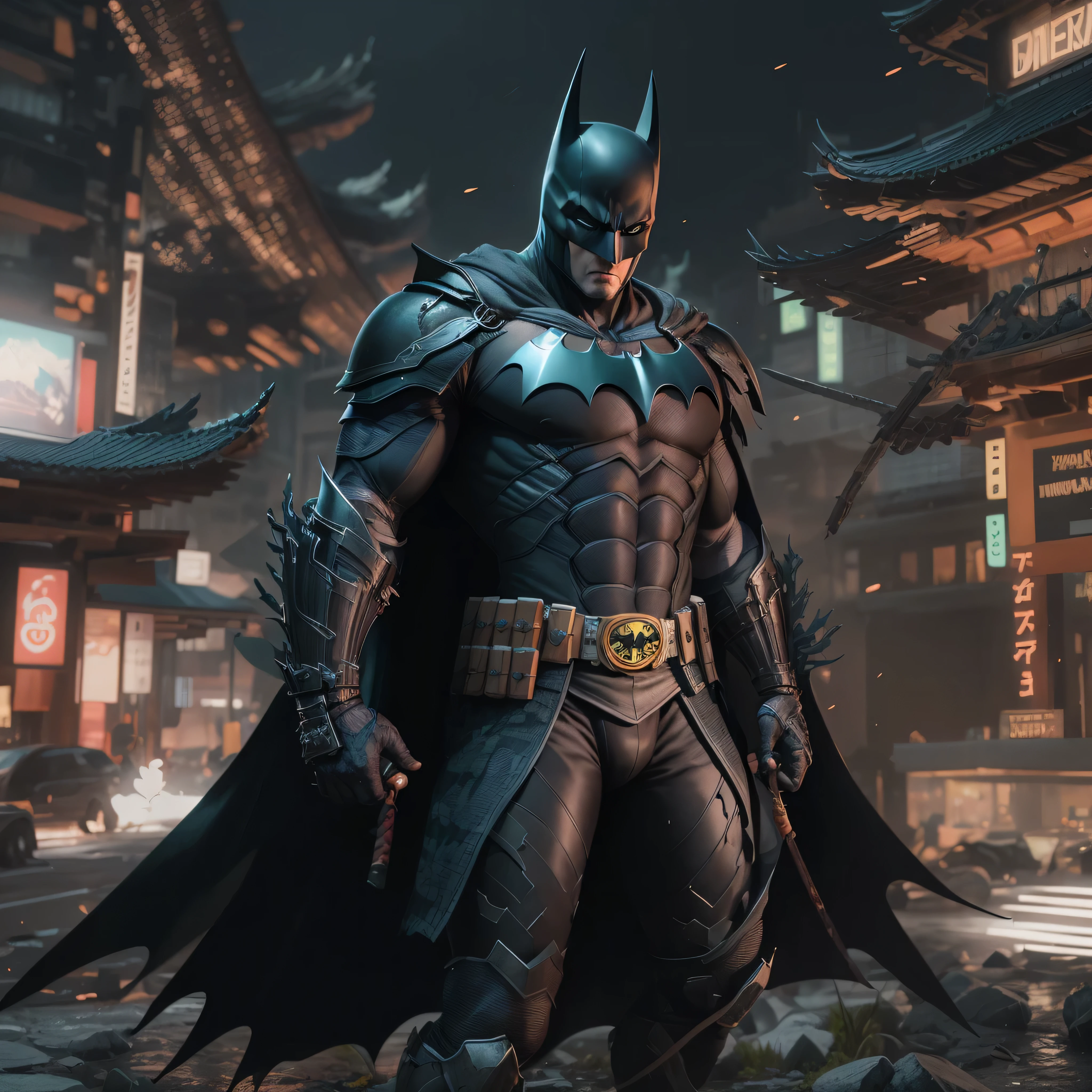 DC comic's, Samurai Batman, photo-realistic, octane render, unreal engine, ultra-realistic