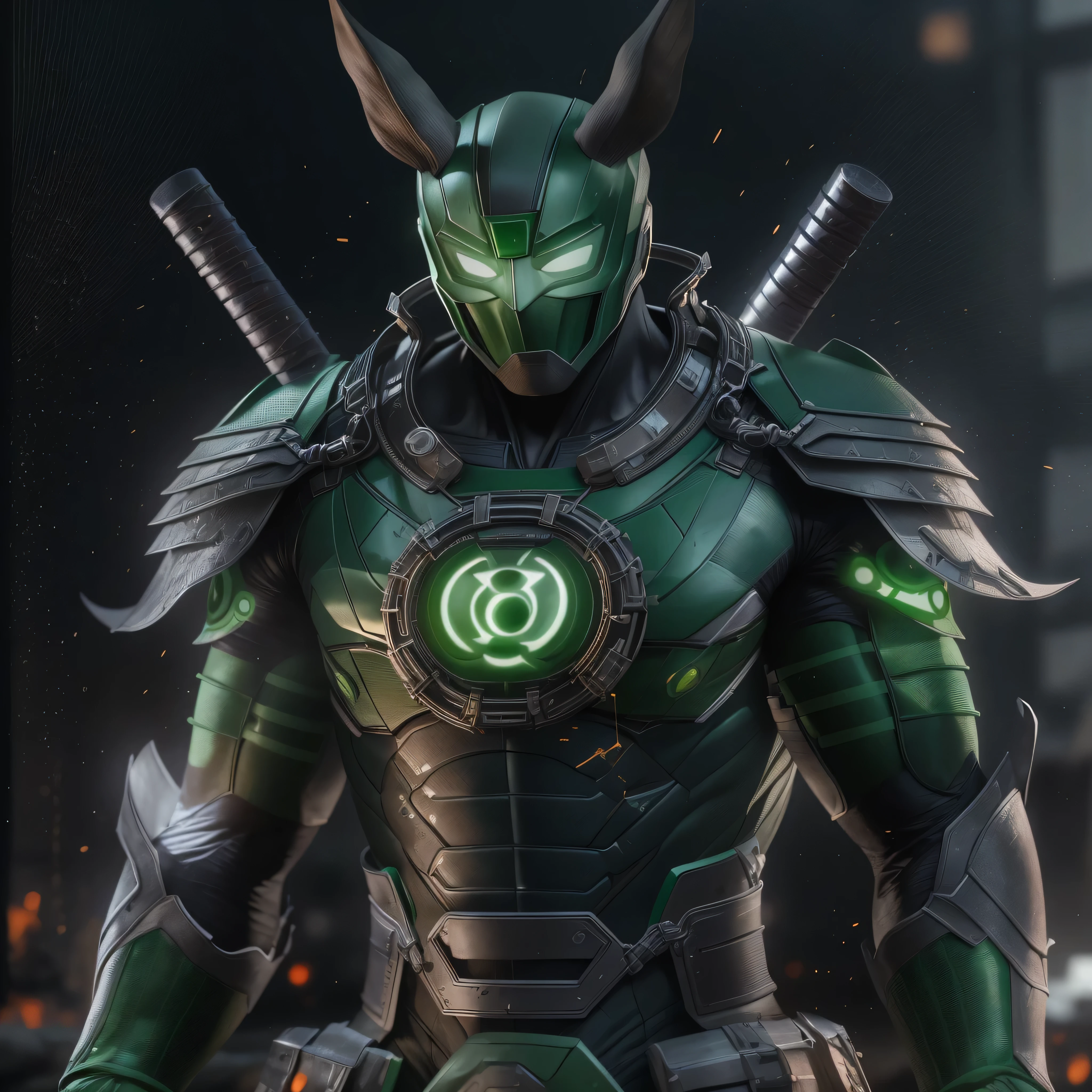dc comics Samurai Green Lantern, samurai armor, photo-realistic, octane render, unreal engine, ultra-realistic