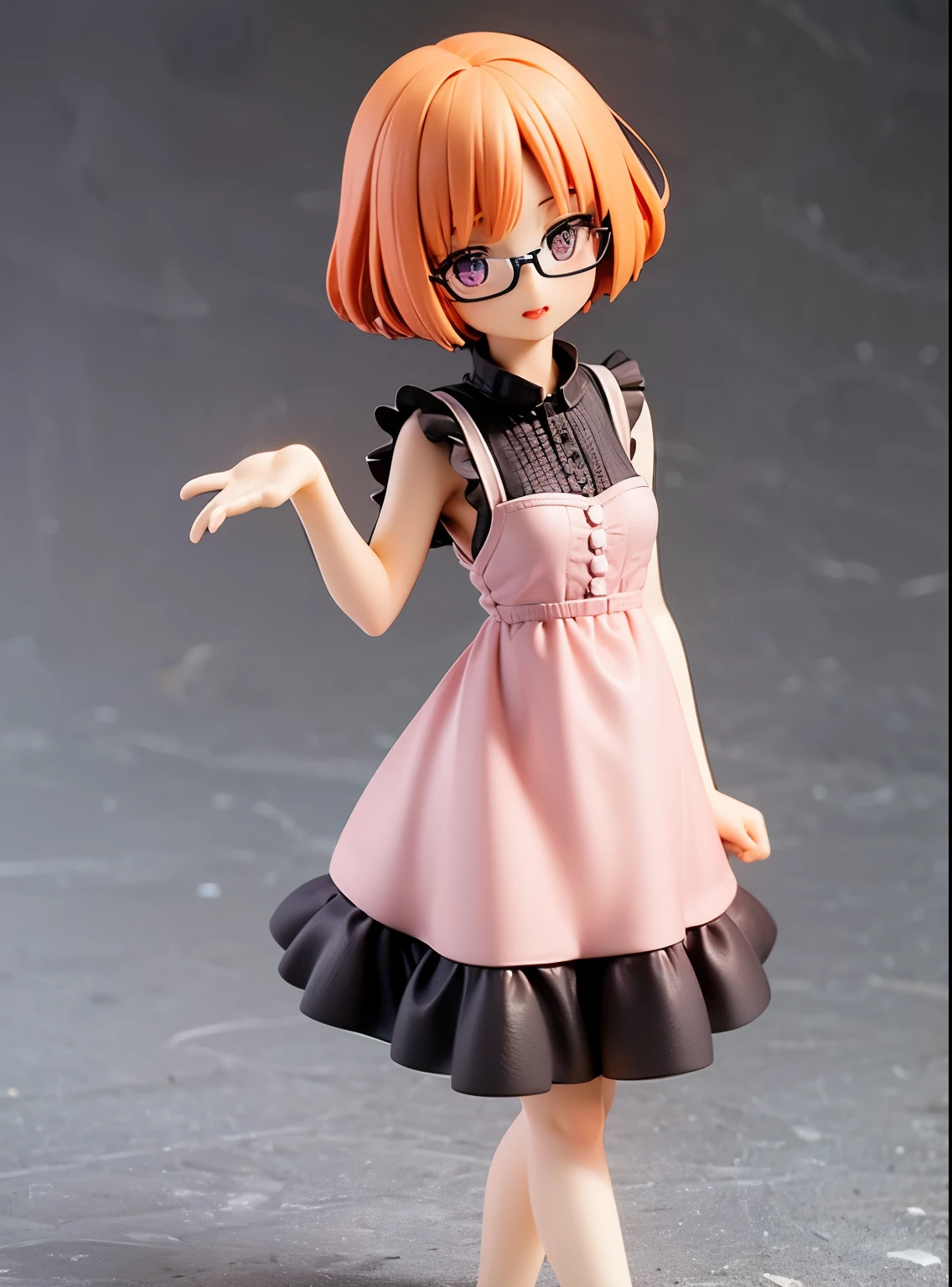 Reddish-purple eyes、 short hairstyle、Straight short、orange hair、cute girl、wearing glasses、figure、