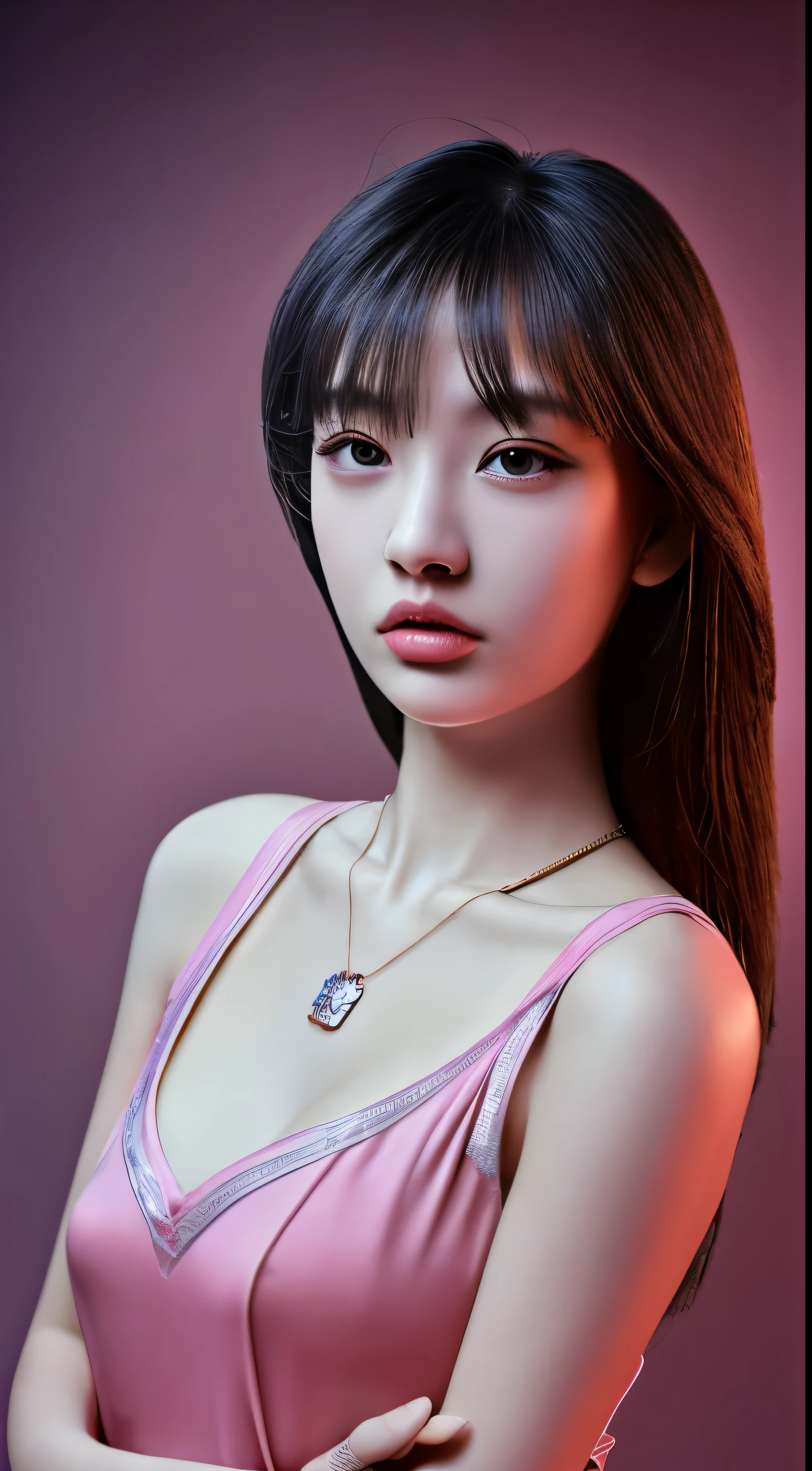 最high quality、masterpiece、High resolution、1girl、pink cheongsam、Full-body high-resolution image、necklace、jewelry、beautiful face、facial details、Tyndall effect、photorealistic、dark studio、rim lighting、Two-tone lighting、(high detail skin:1.2)、8k uhd、digital single lens reflex、soft lighting、high quality、volume lighting、Frank、photograph、High resolution、4k、8k、The city is the backdrop