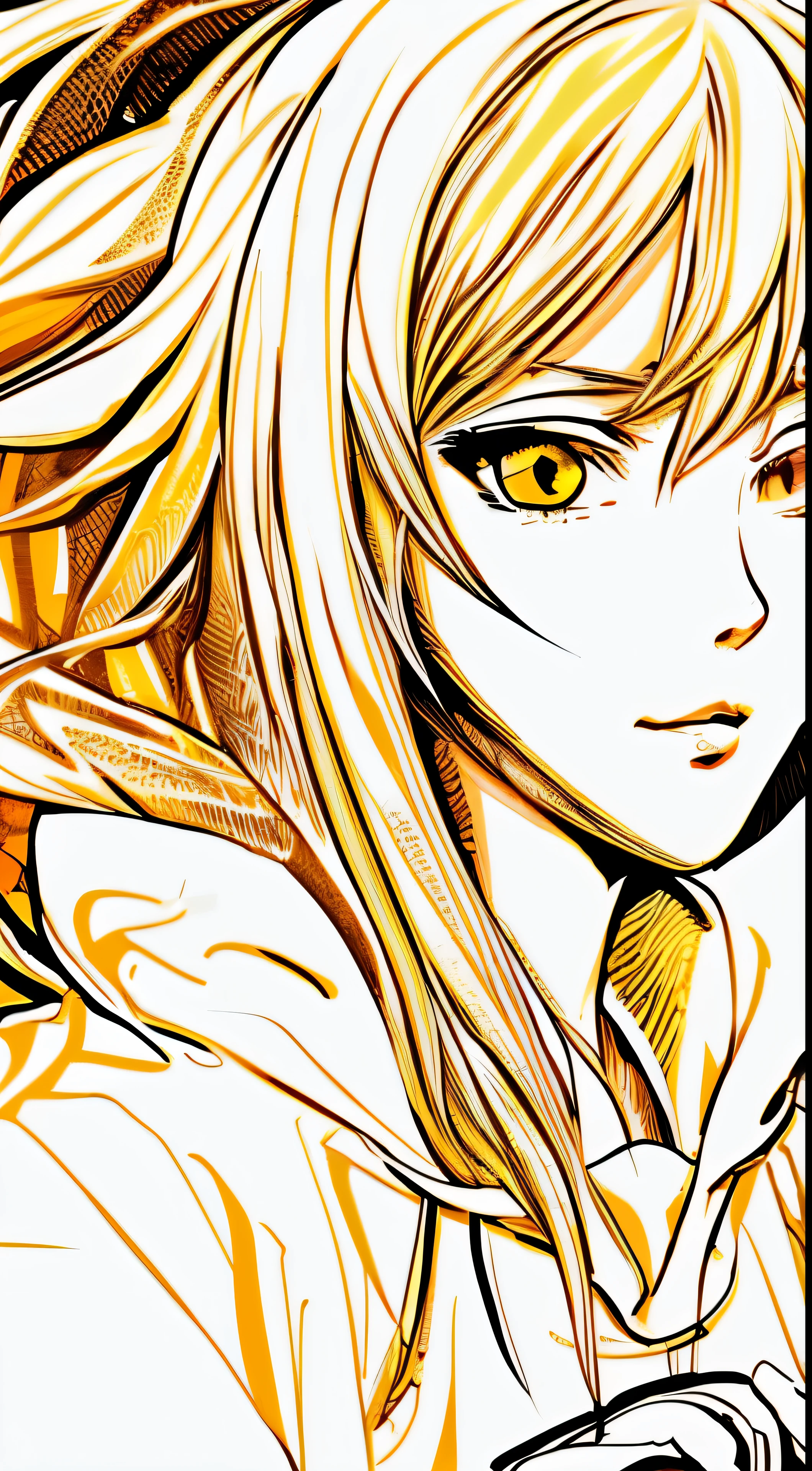 Top Quality, Masterpiece, High Resolution, 8k, Hoodie and Anime Style Girl, One Girl, Detailed Line Art, Bright White and Bright Amber Style, Digital Enhancement, Close Up, Anime Core, Flowing Fabric