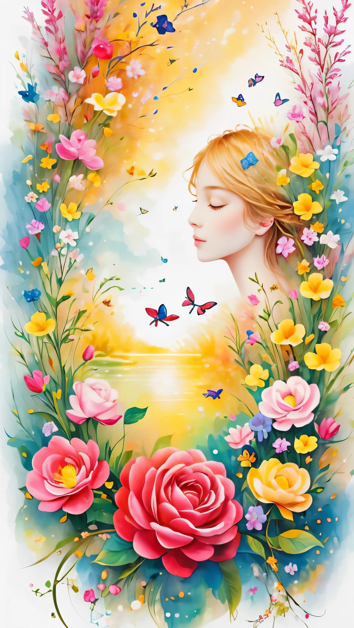 Fancy elegant botanical rose floral maximalism with a wave of fresh flowers garden flowers flowing floating in soft mist pink, water, Masio Damascus, Massive smoke and realistic flower fractals, octane rendering, josephine wall art, Isabel Menin, Jean, Amy Brown