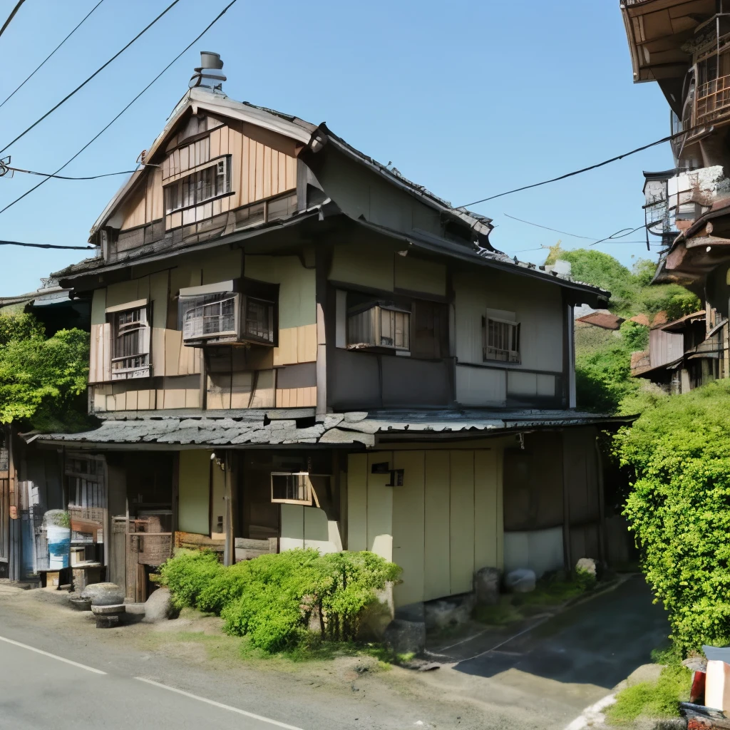 There is a small building with many windows on the side, ryokans and edo era houses, With the house of the Edo period in the background, Japanese-style house, japanese neighborhood, japanese countryside町, european japanese buildings, japanese town, old house, ancient japanese architecture, japanese countryside, old buildings, Photographed with Sigma 2 0mm f1. 4, Japan Village
