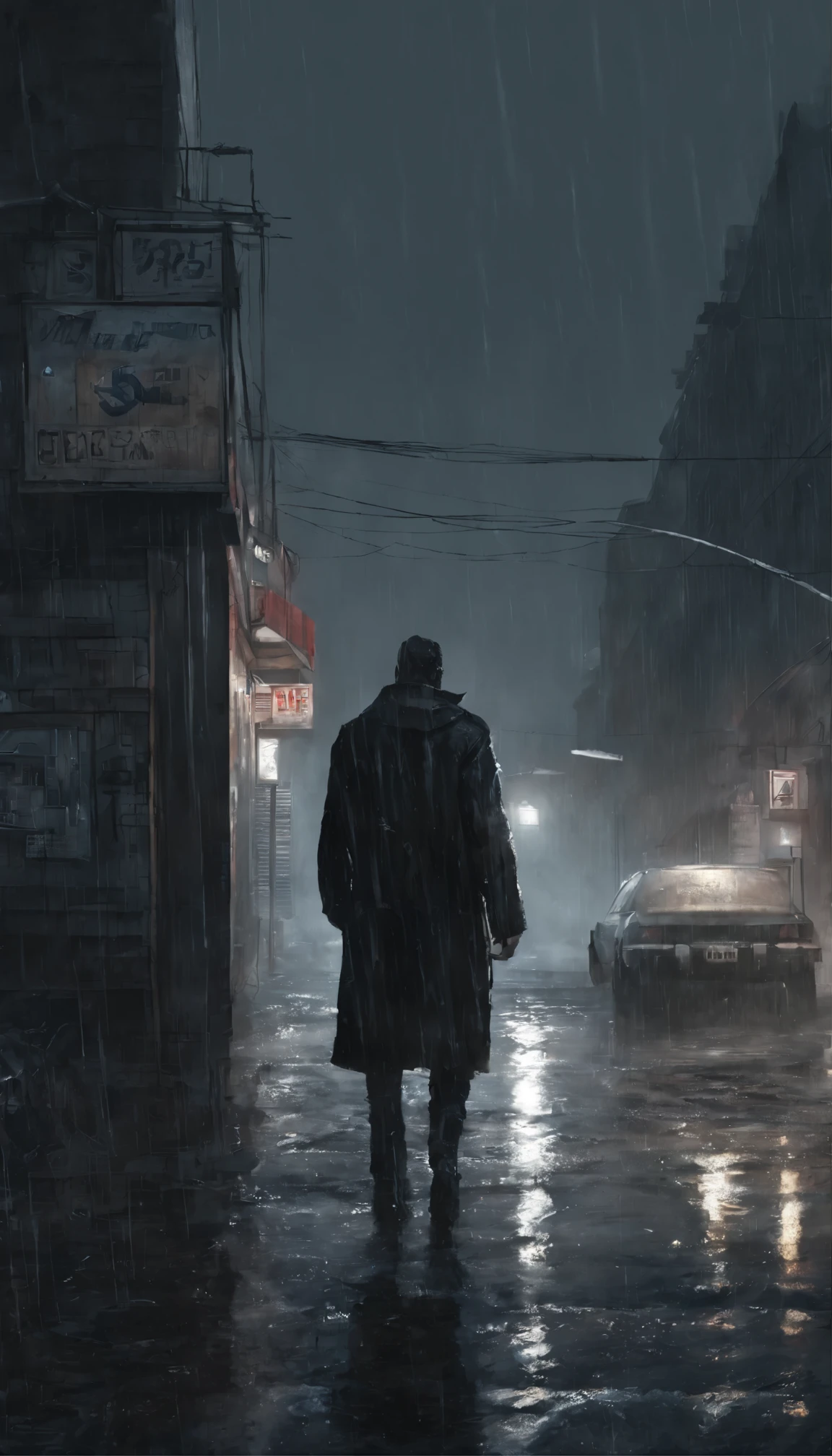There is a man walking down the street in the rain - SeaArt AI
