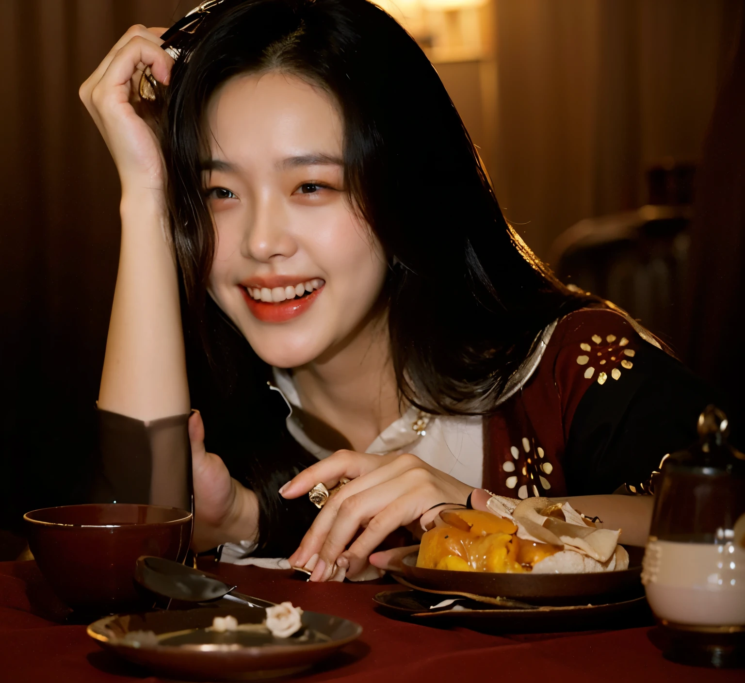 a beautiful Chinese woman, photo realistic, very detailed faces, 4 k, award winning, low key, long hair, black hair, black eyes. official clothing.