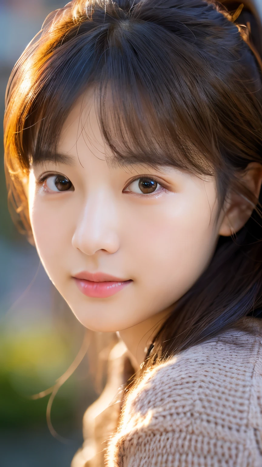 best quality, face focus, soft light, ultra high res, (photorealistic:1.4), RAW photo,
1korean girl, solo, cute, (pupil, lights in the eyes), detailed beautiful face, (),(high resolution detail of human skin texture),
(long hair),
outdoor,
wear a sweater,
(portrait)