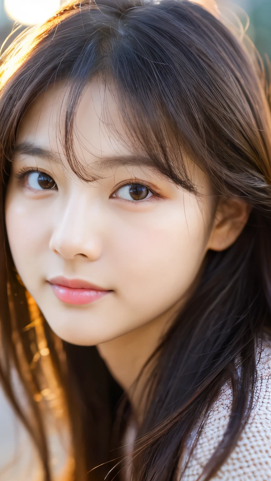best quality, face focus, soft light, ultra high res, (photorealistic:1.4), RAW photo,
1korean girl, solo, cute, (pupil, lights in the eyes),  detailed beautiful face, (),(high resolution detail of human skin texture),
(long hair),
outdoor,
wear a sweater,
(portrait)