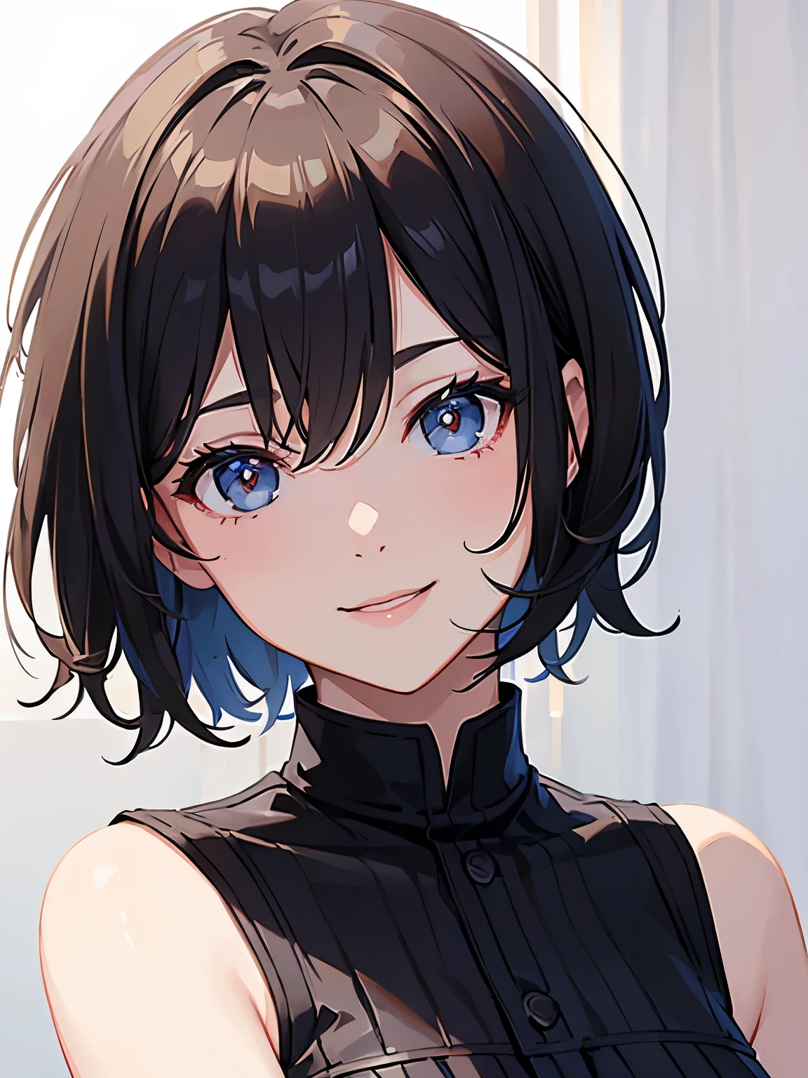 {masterpiece},{best quality},{1girl}, cute, Amazing, beautiful detailed eyes, black eyes, short hair, black hair,finely detail,Depth of field,extremely detailed CG,original, extremely detailed wallpaper,upper body, looking at viewer