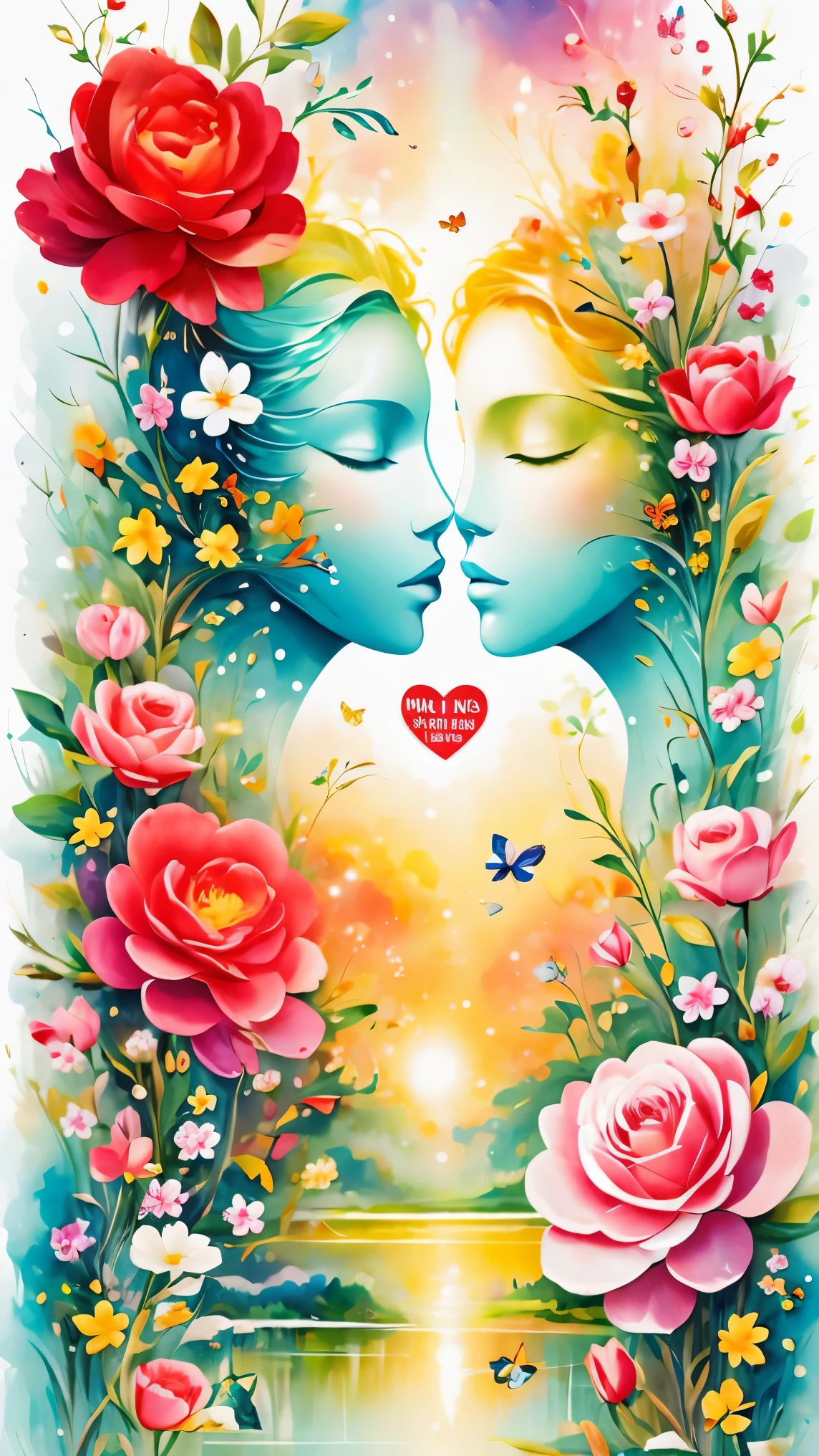 (masterpiece, best quality:1.2), greeting card design，I Love you,love