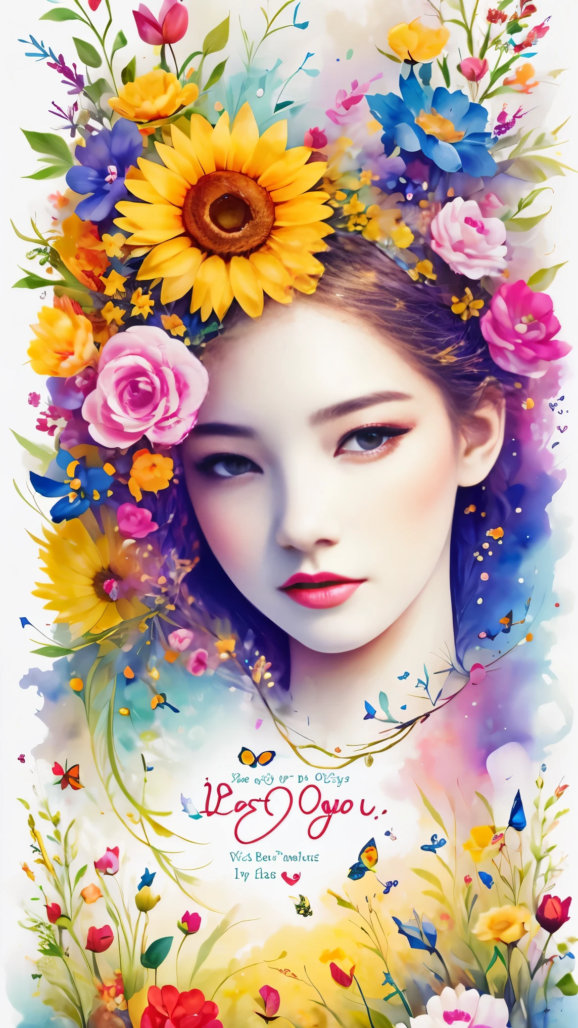 (masterpiece, best quality:1.2), greeting card design,I Love you,love
